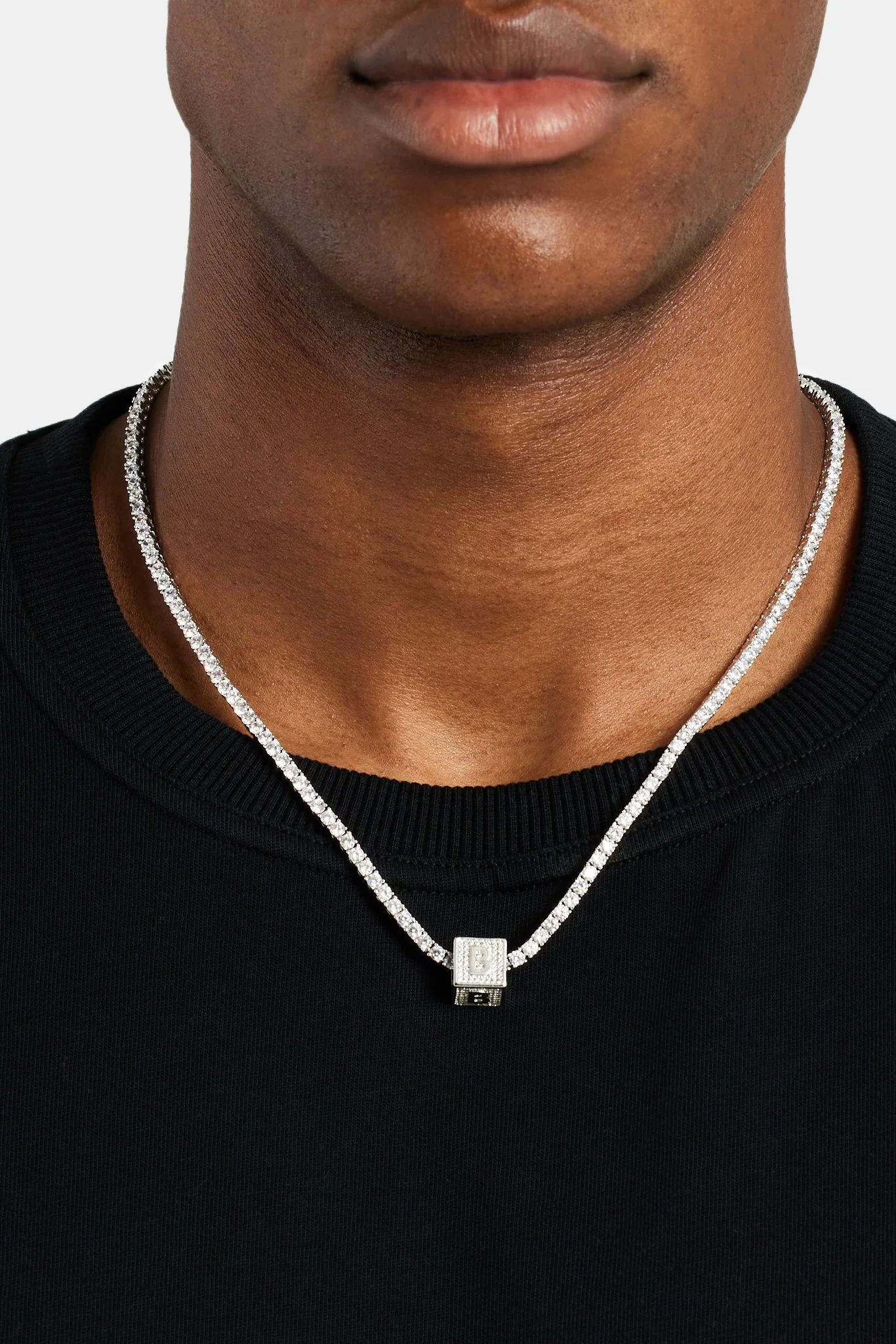 Iced B Letter Block Pendant - Image 3