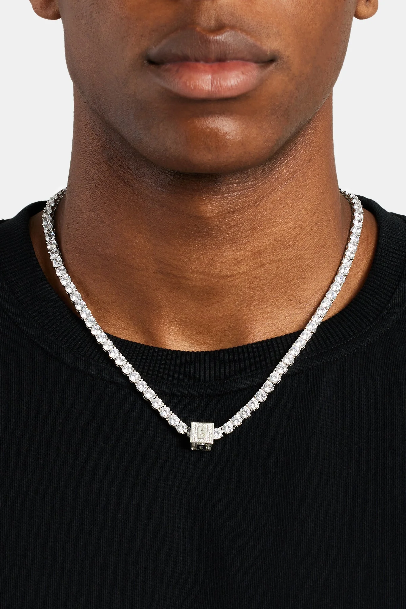 Iced B Letter Block Pendant - Image 4
