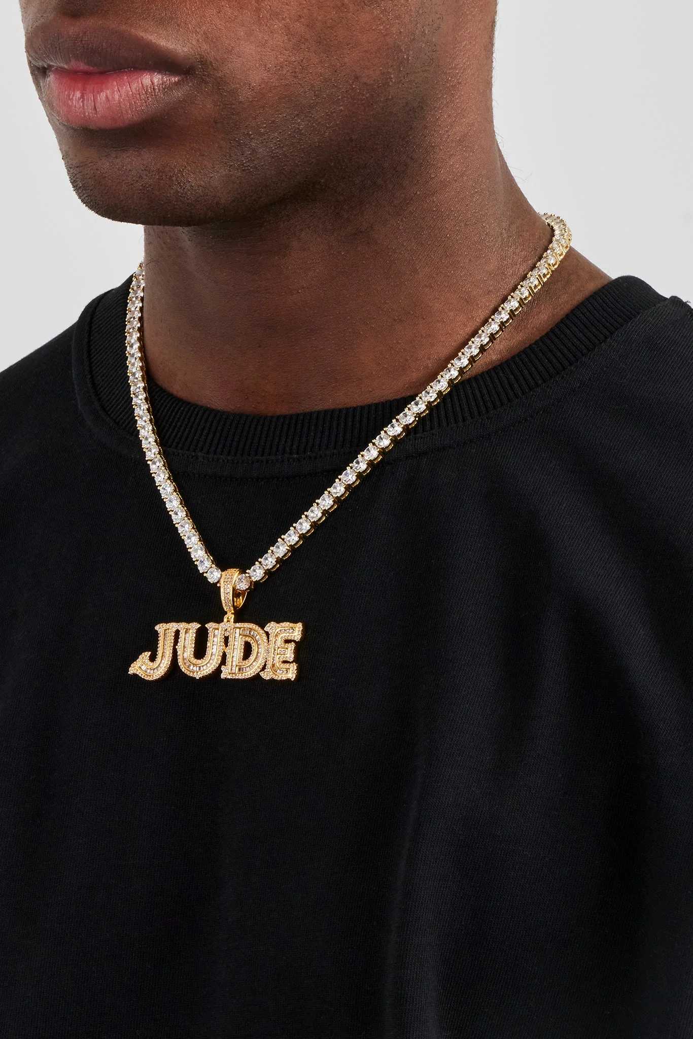 Iced Baguette Centre Letter Pendant - 22mm - Gold - Image 3