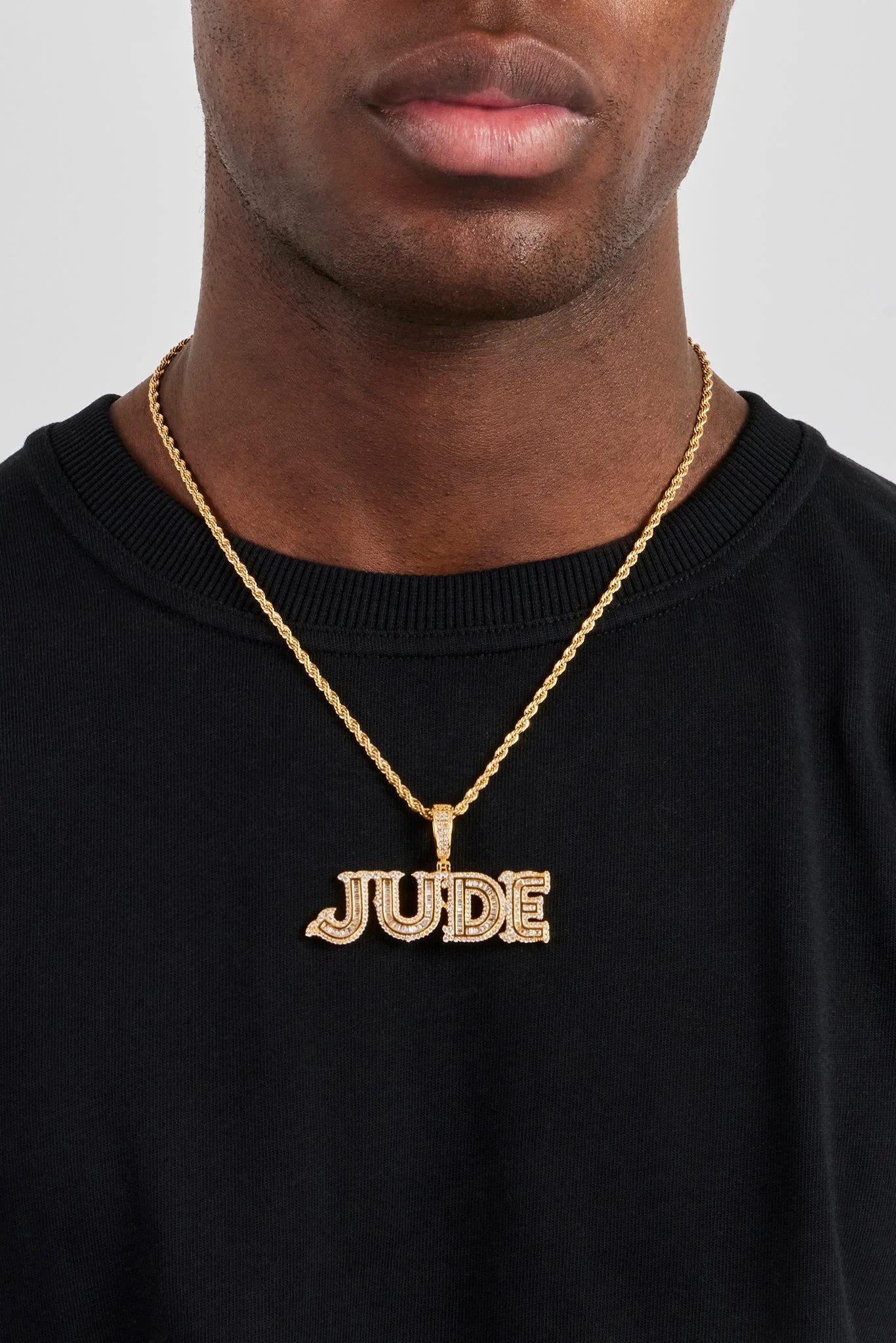 Iced Baguette Centre Letter Pendant - 22mm - Gold - Image 4