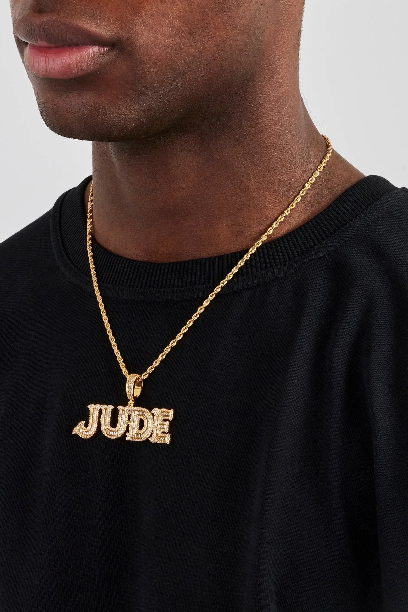 Iced Baguette Centre Letter Pendant - 22mm - Gold - Image 5