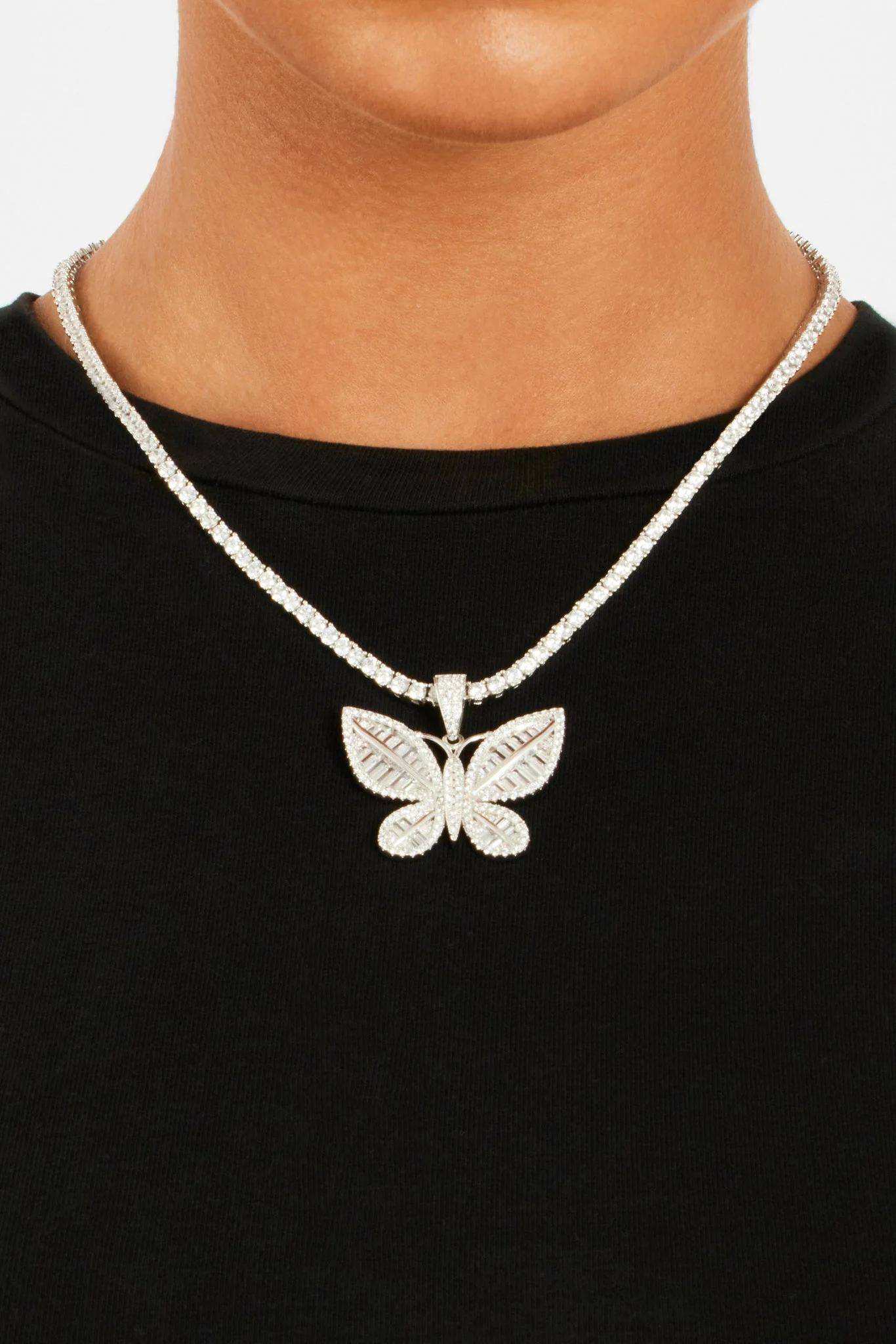 Iced Baguette CZ Butterfly Pendant - Image 2