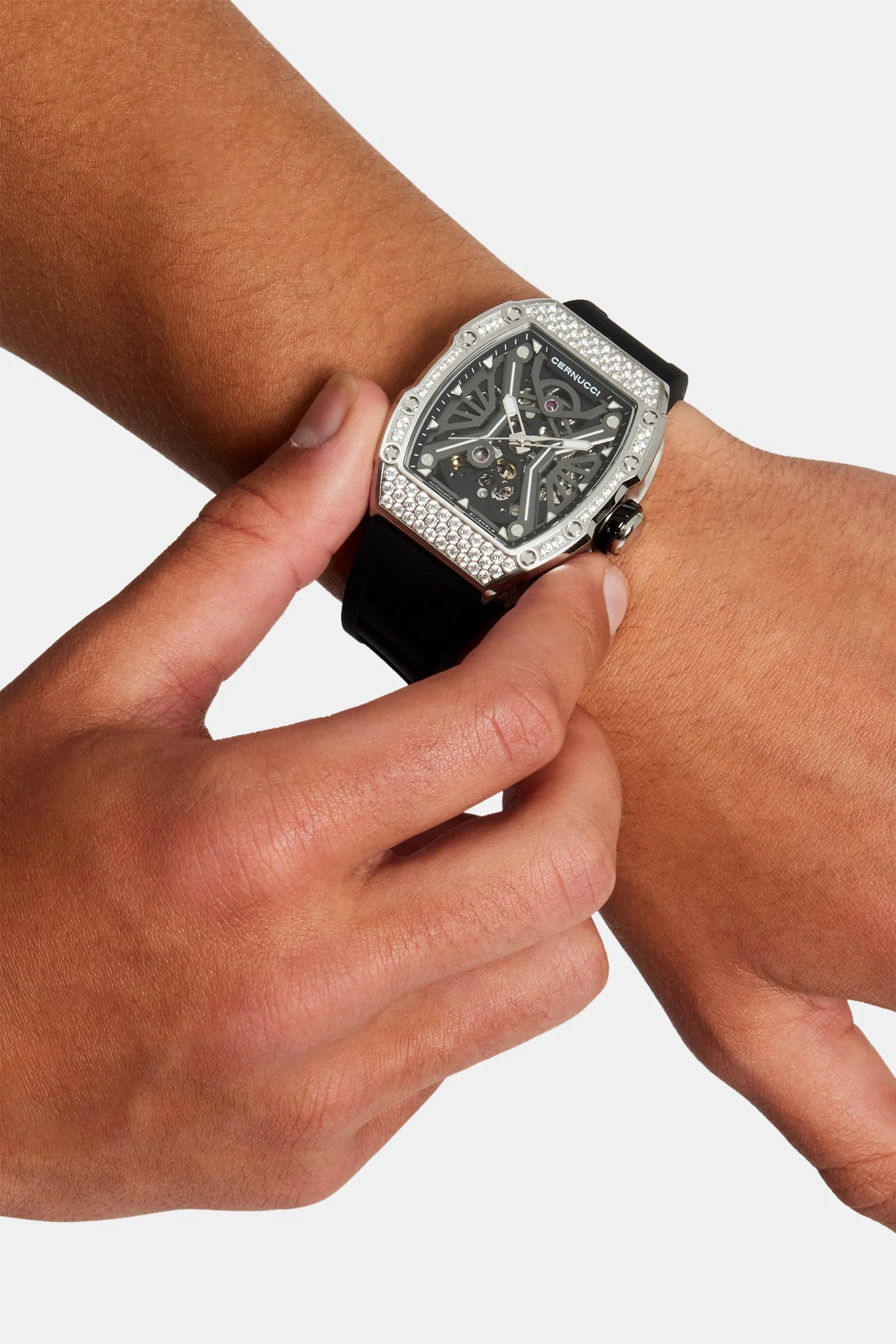 Iced Bezel Skeleton Rubber Strap Watch - Image 4