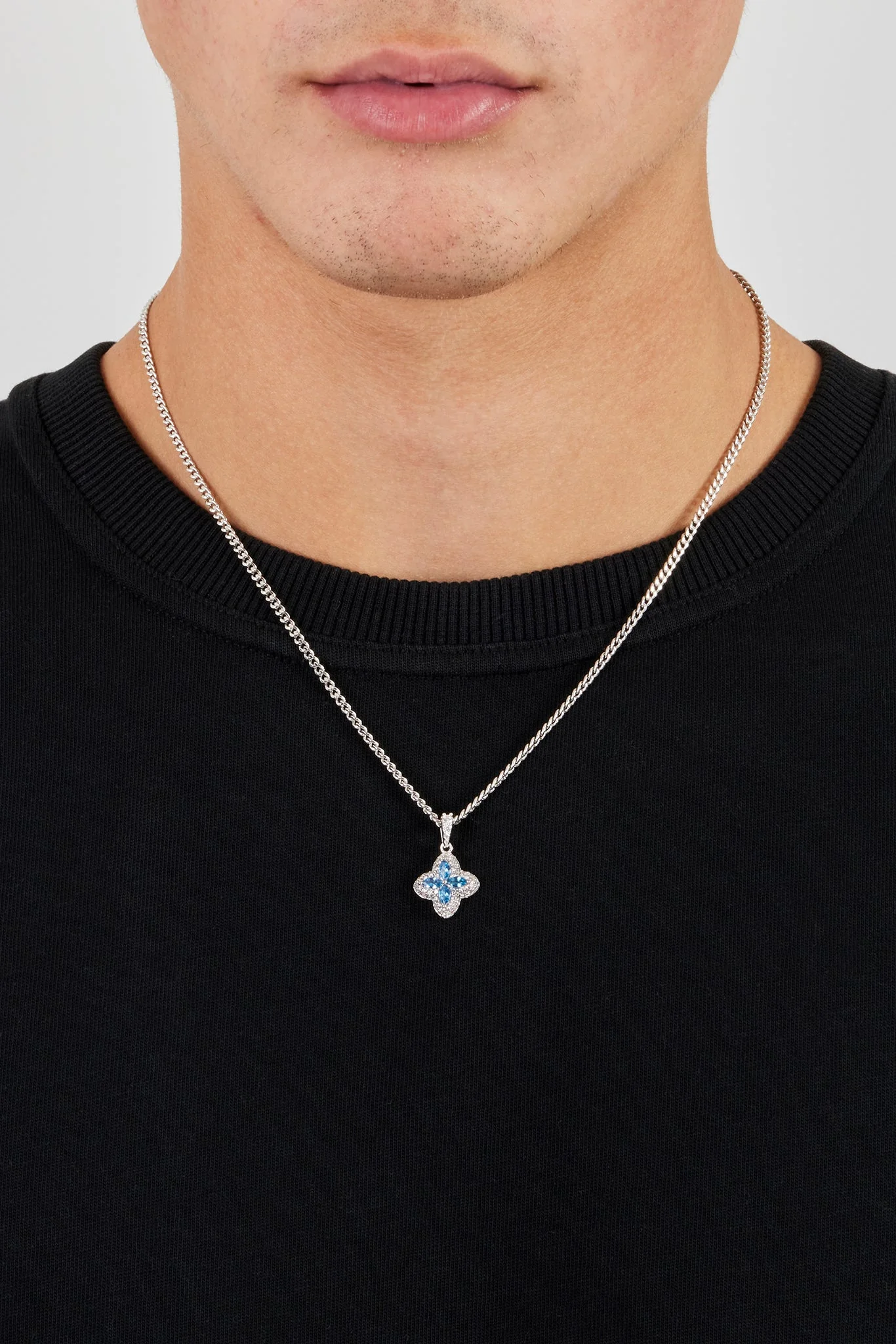 Iced Blue Baguette Motif Infinity Pendant - 15mm - Image 4