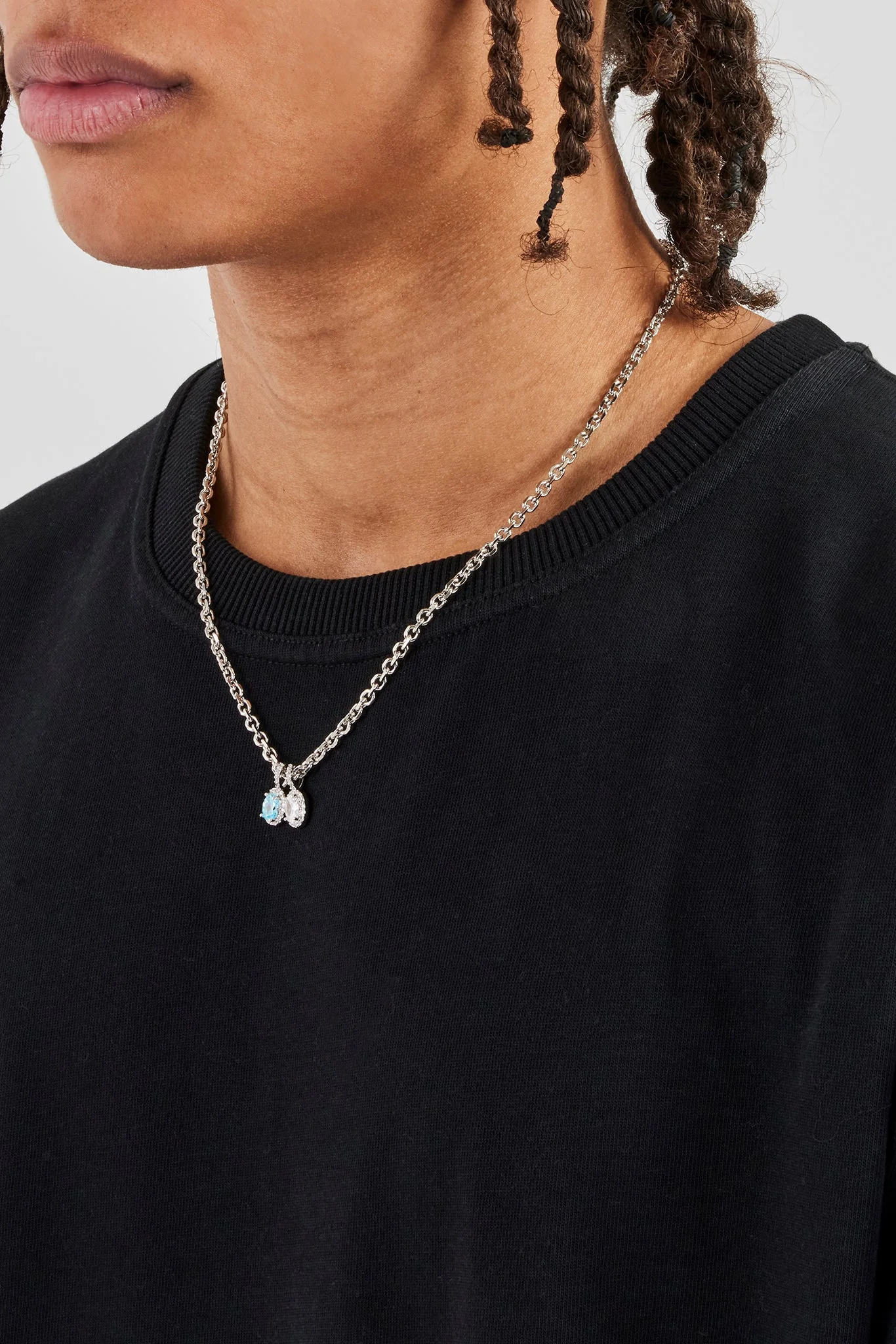 Iced Blue & Clear Double Gemstone Necklace - 10mm - Image 3