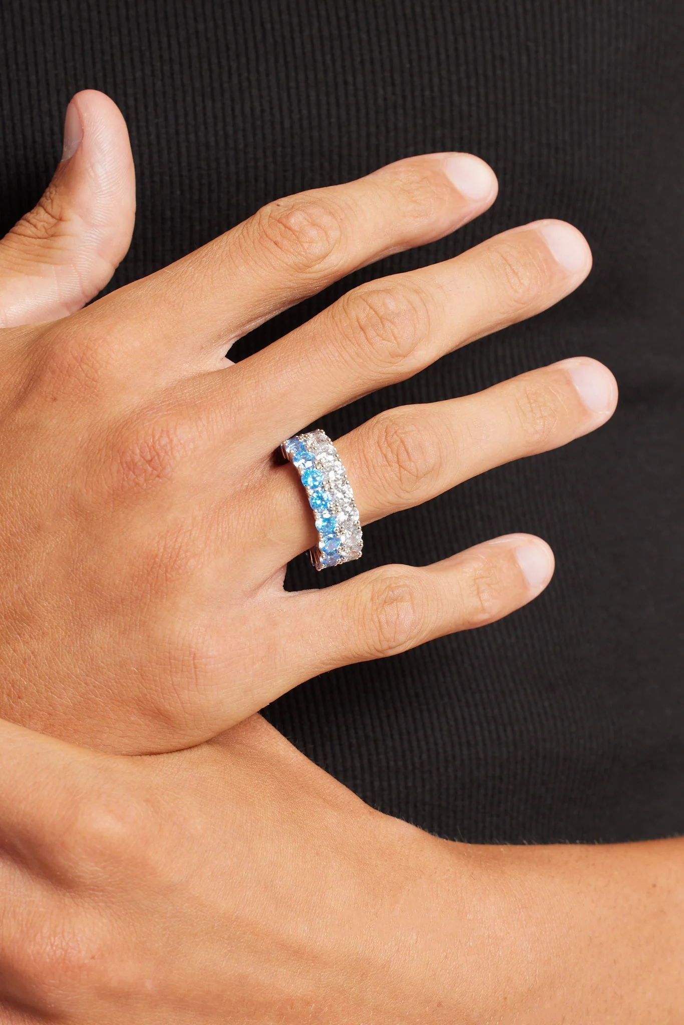 Iced Blue CZ Double Row Tennis Ring - Image 2