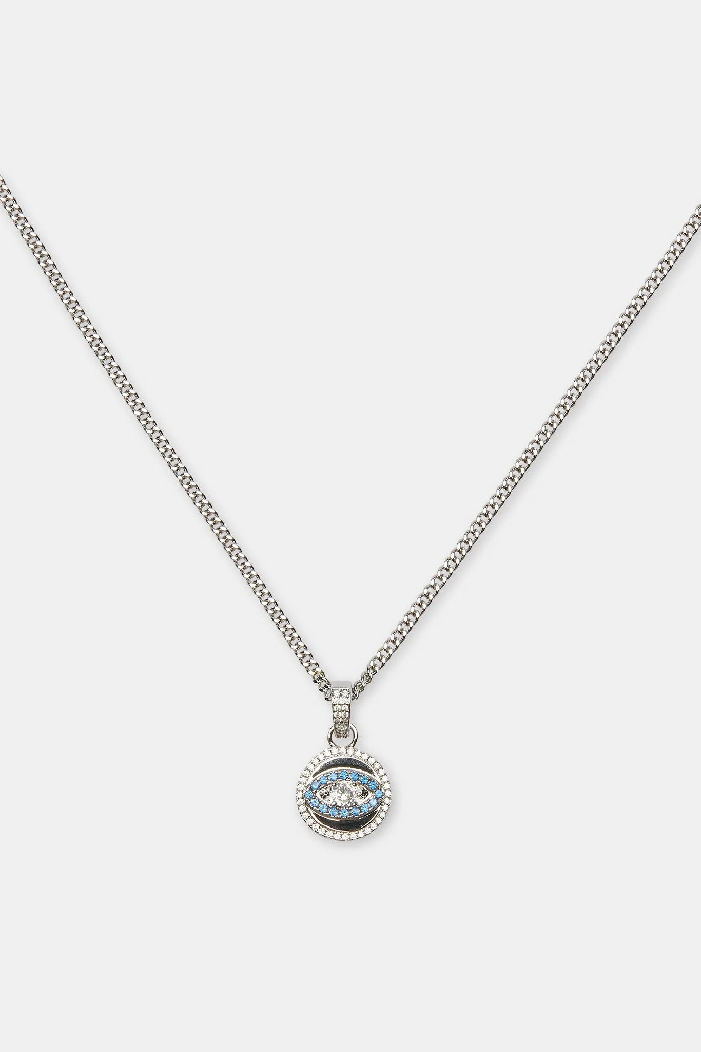 Iced Blue Evil Eye Disc Necklace - 20mm - Image 2