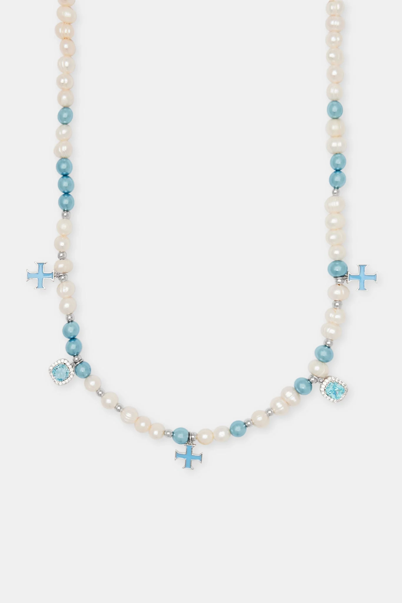 Iced Blue Mixed Motif Freshwater Pearl Necklace - Image 2