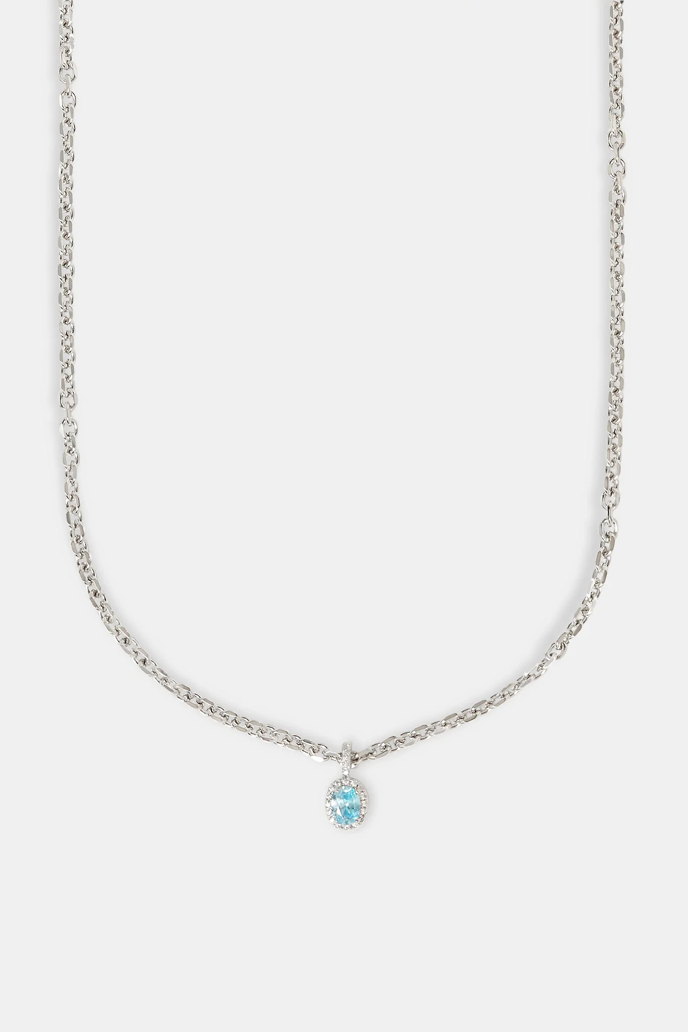Iced Blue Oval Gemstone Necklace - 10mm - Image 2