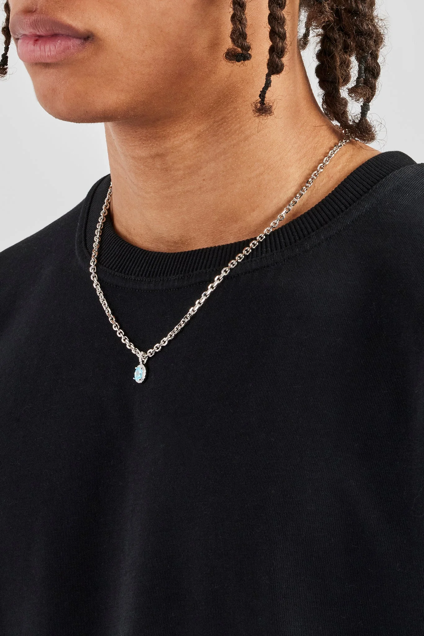 Iced Blue Oval Gemstone Necklace - 10mm - Image 3