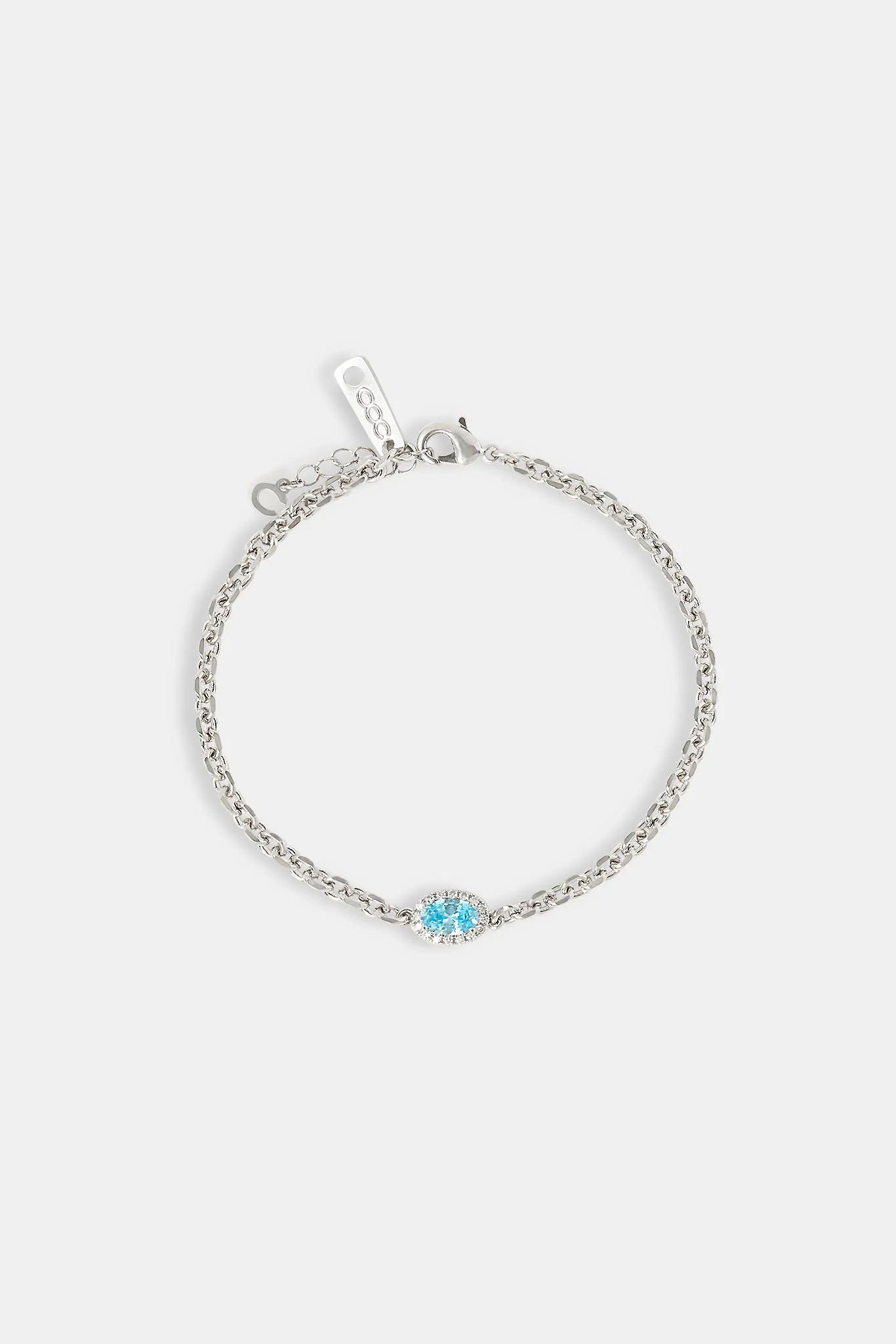 Iced Blue Oval Gemstone Rolo Bracelet - 10mm - Image 2