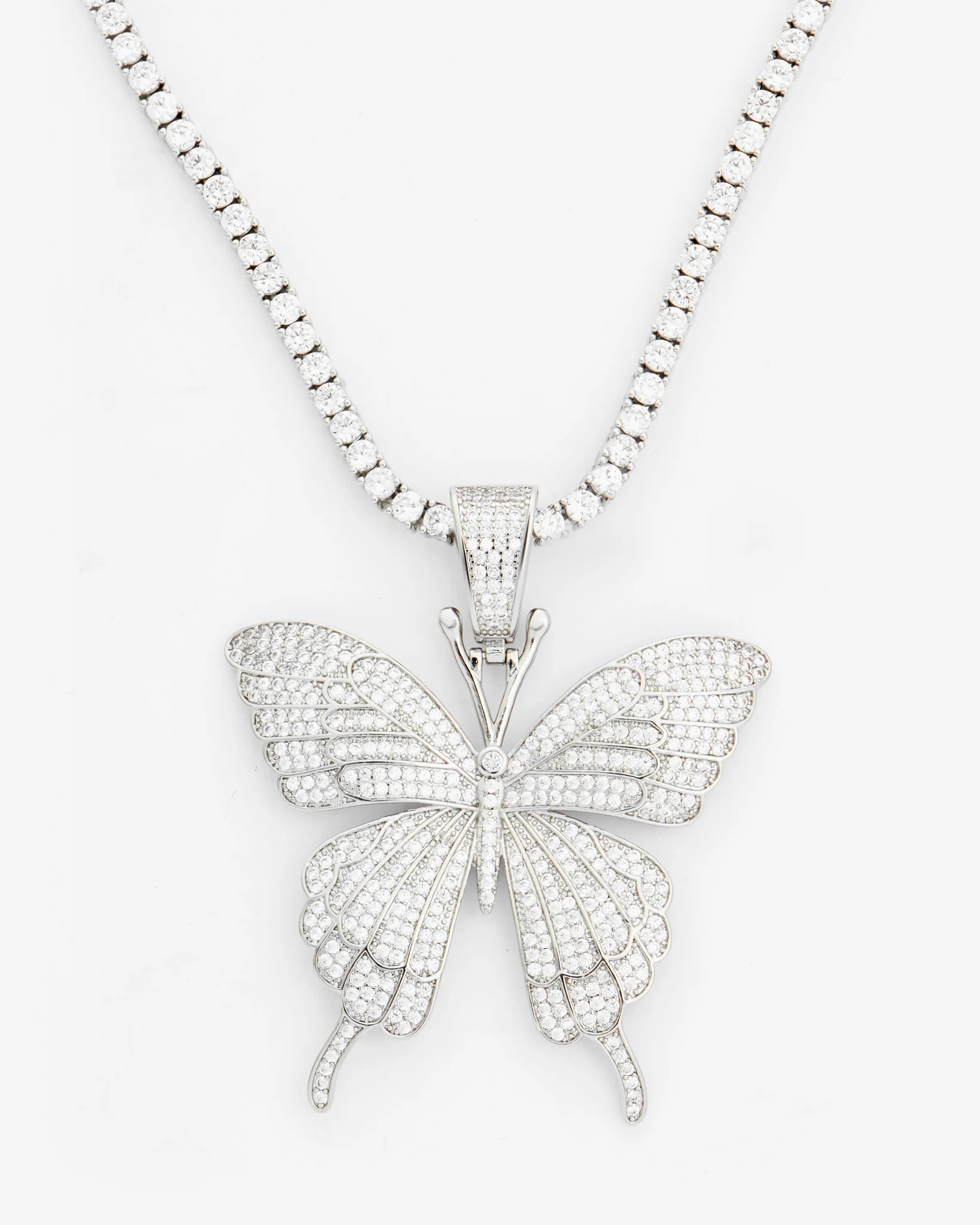 Iced Butterfly & 3mm Tennis Chain Necklace