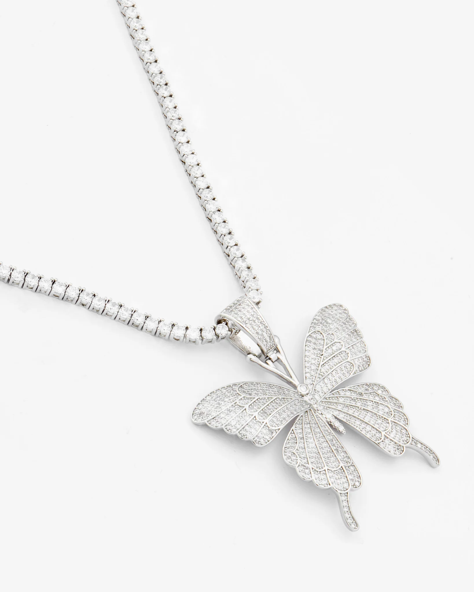 Iced Butterfly & 3mm Tennis Chain Necklace - Image 3