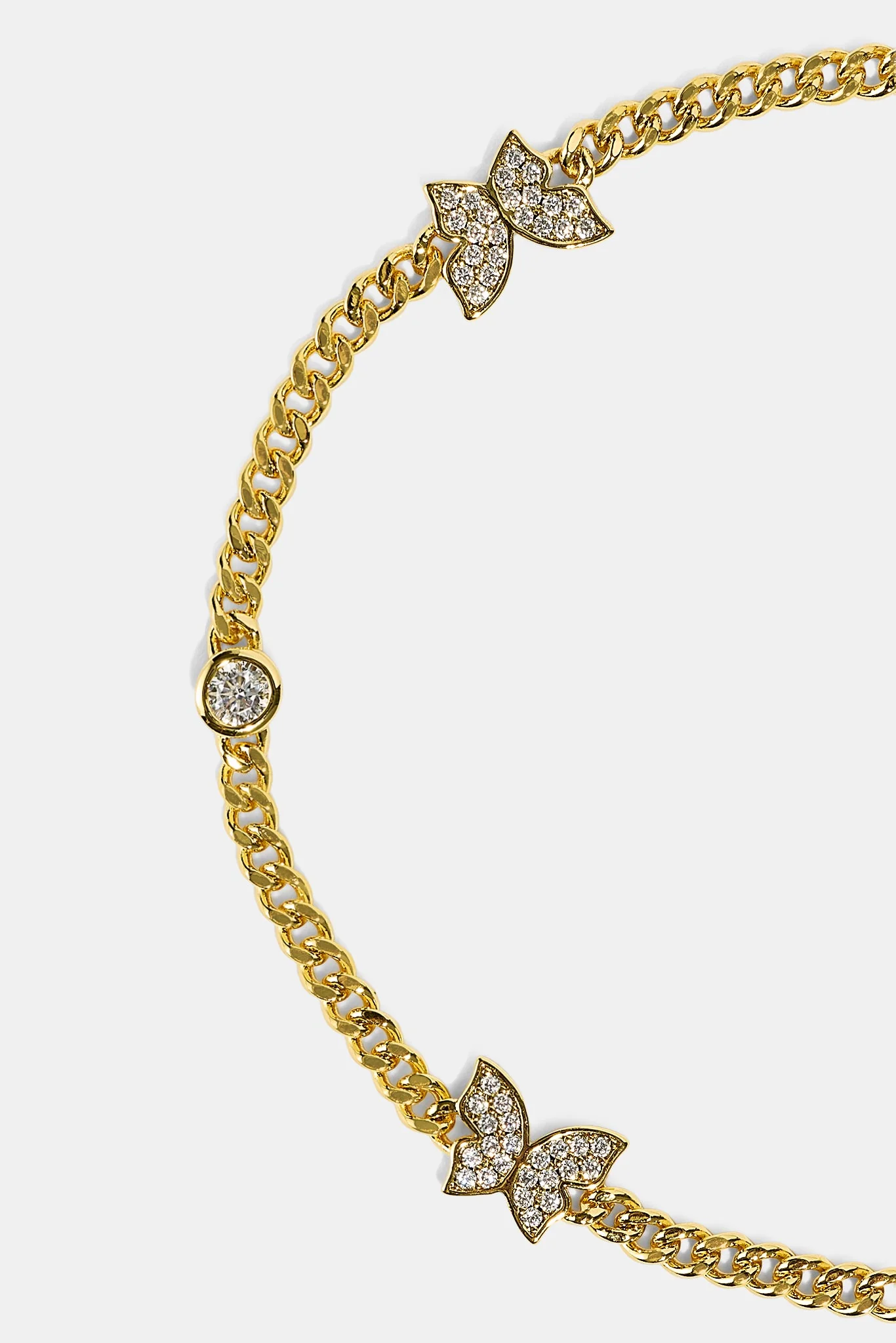 Iced Butterfly Pendant Bracelet - 8mm - Gold - Image 2