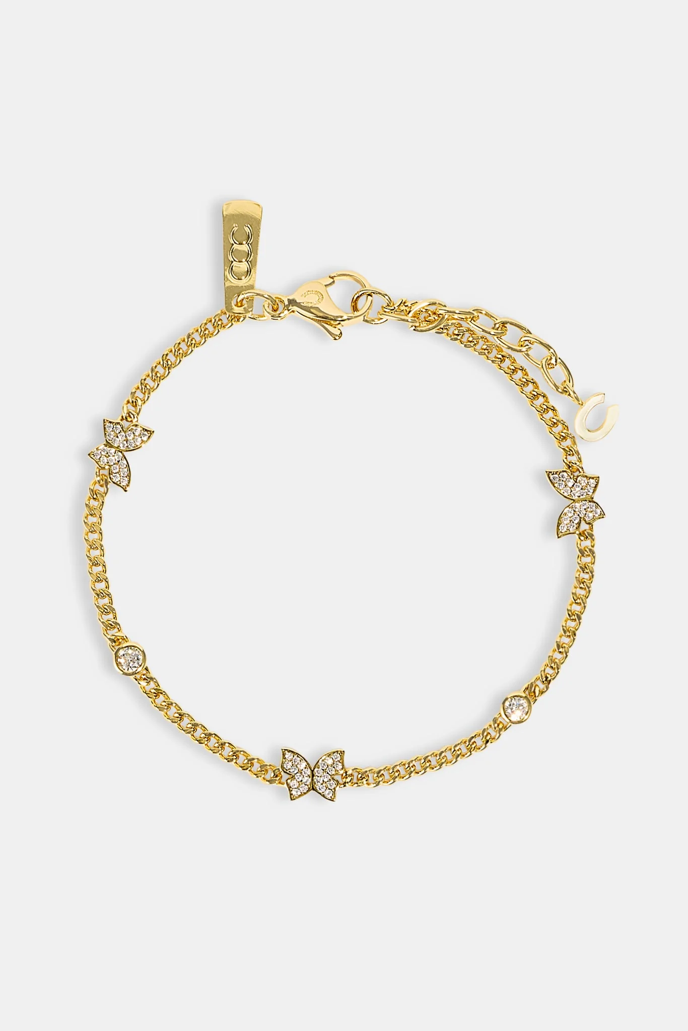 Iced Butterfly Pendant Bracelet - 8mm - Gold - Image 3