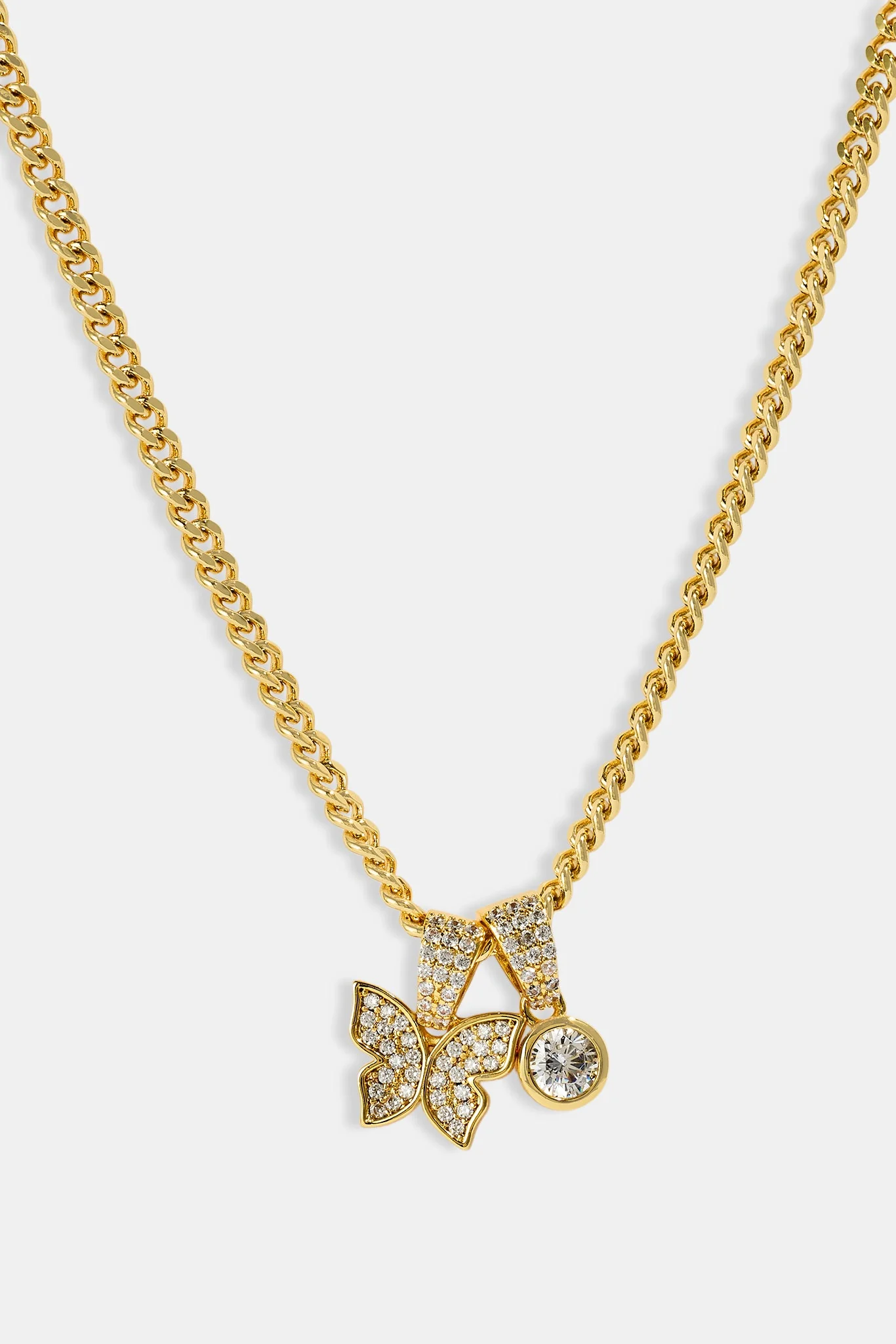 Iced Butterfly Pendant Necklace - 15mm - Gold - Image 3