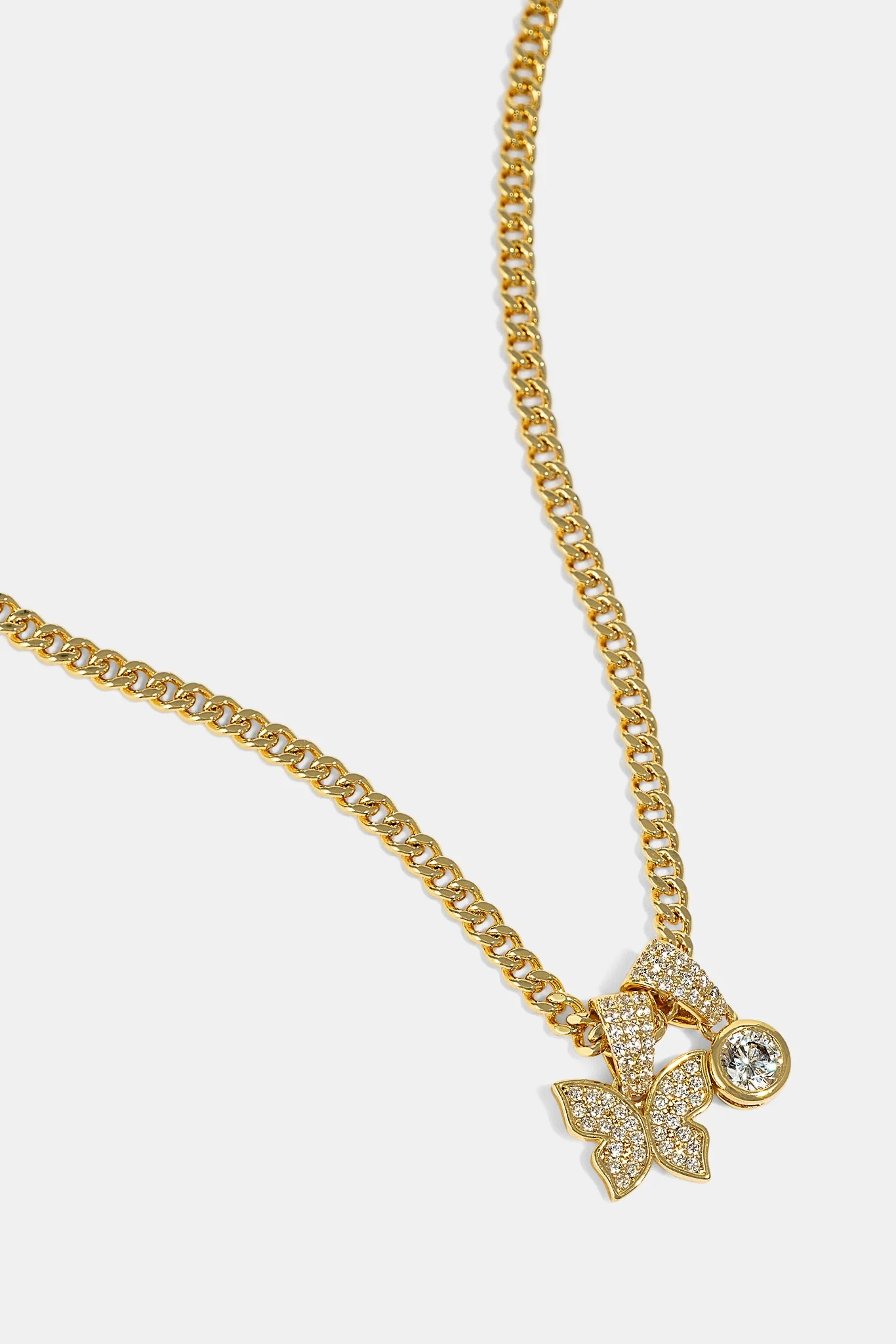 Iced Butterfly Pendant Necklace - 15mm - Gold - Image 4