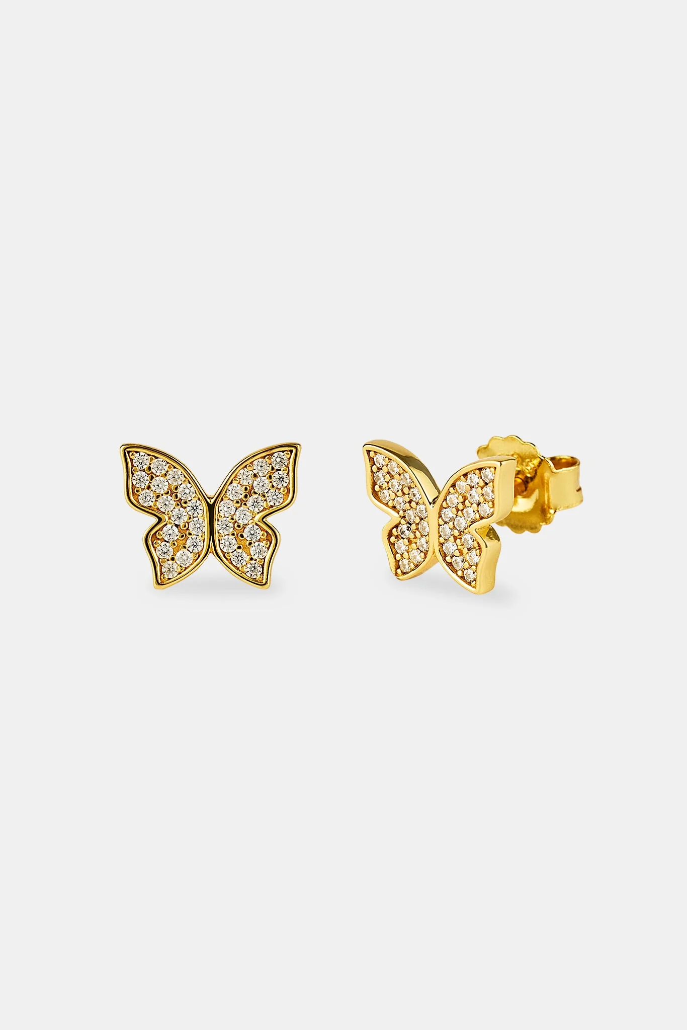 Iced Butterfly Stud Earring - 8mm - Gold - Image 2