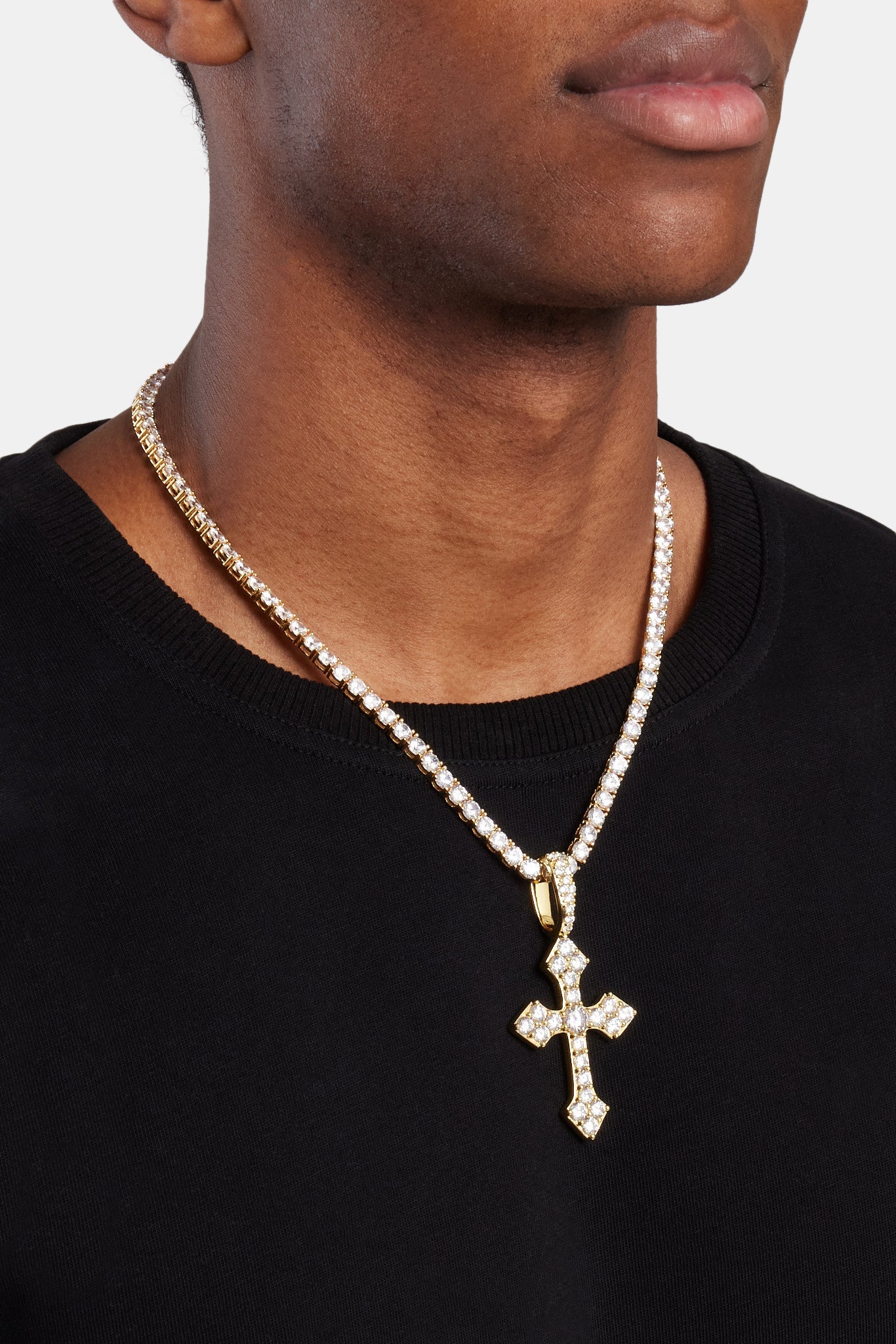 Iced 70mm Celtic Cross Pendant + 5mm Tennis Chain - Gold - Image 3