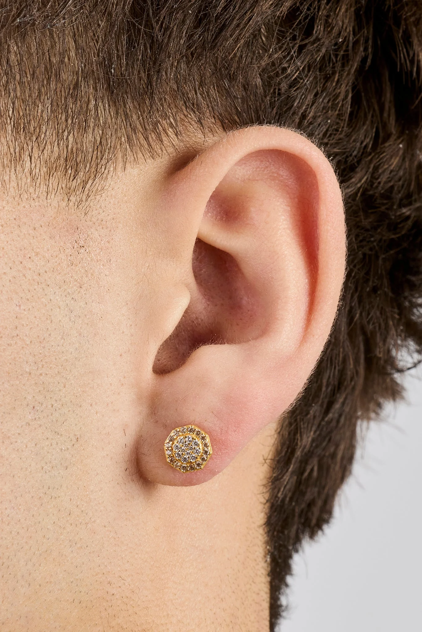 Iced Champagne Edge Stud Earrings - 8mm - Image 2