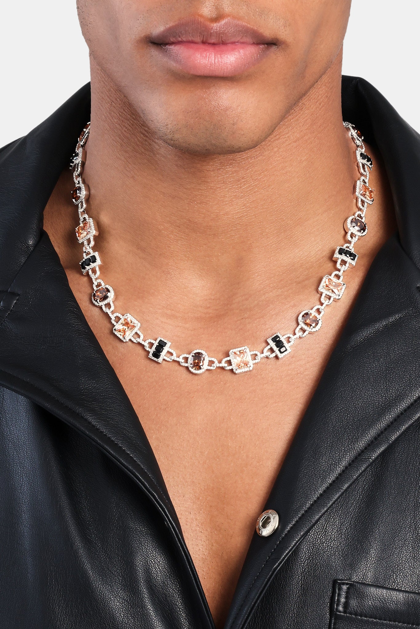 Iced Chocolate Mixed Shape Gemstone Chain - White - Image 2