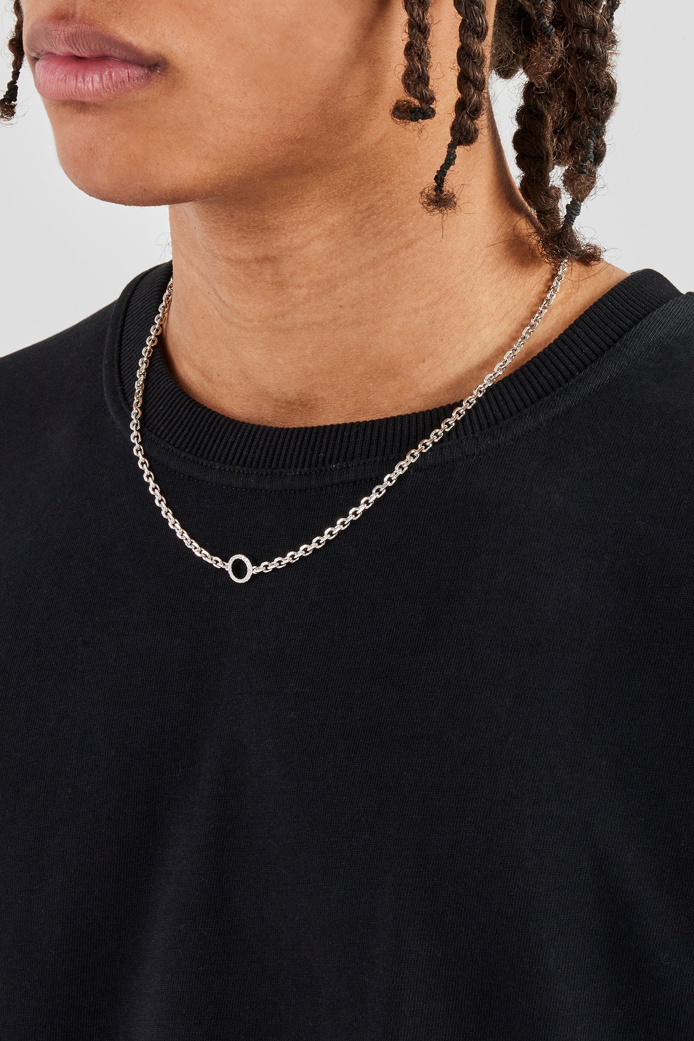 Iced Circle Outline Pendant Necklace - 10mm - Image 3