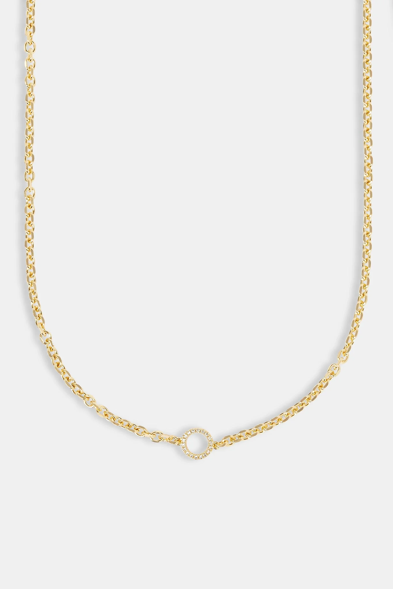 Iced Circle Outline Pendant Necklace - 10mm - Gold - Image 2