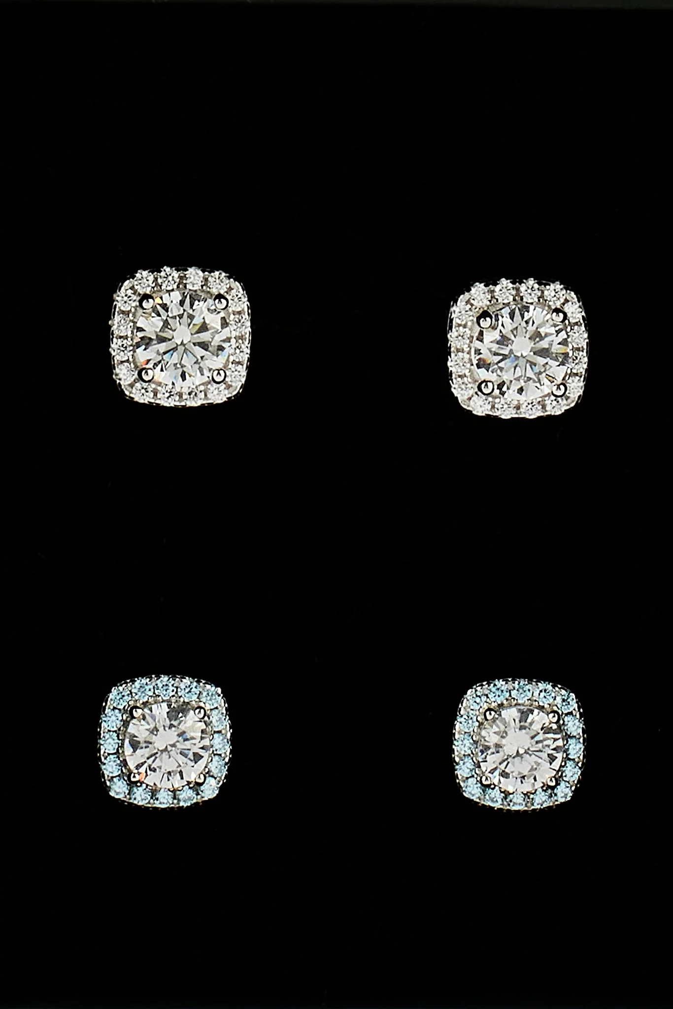 Iced Clear & Blue Cluster Stud Earrings - 7mm - Image 2
