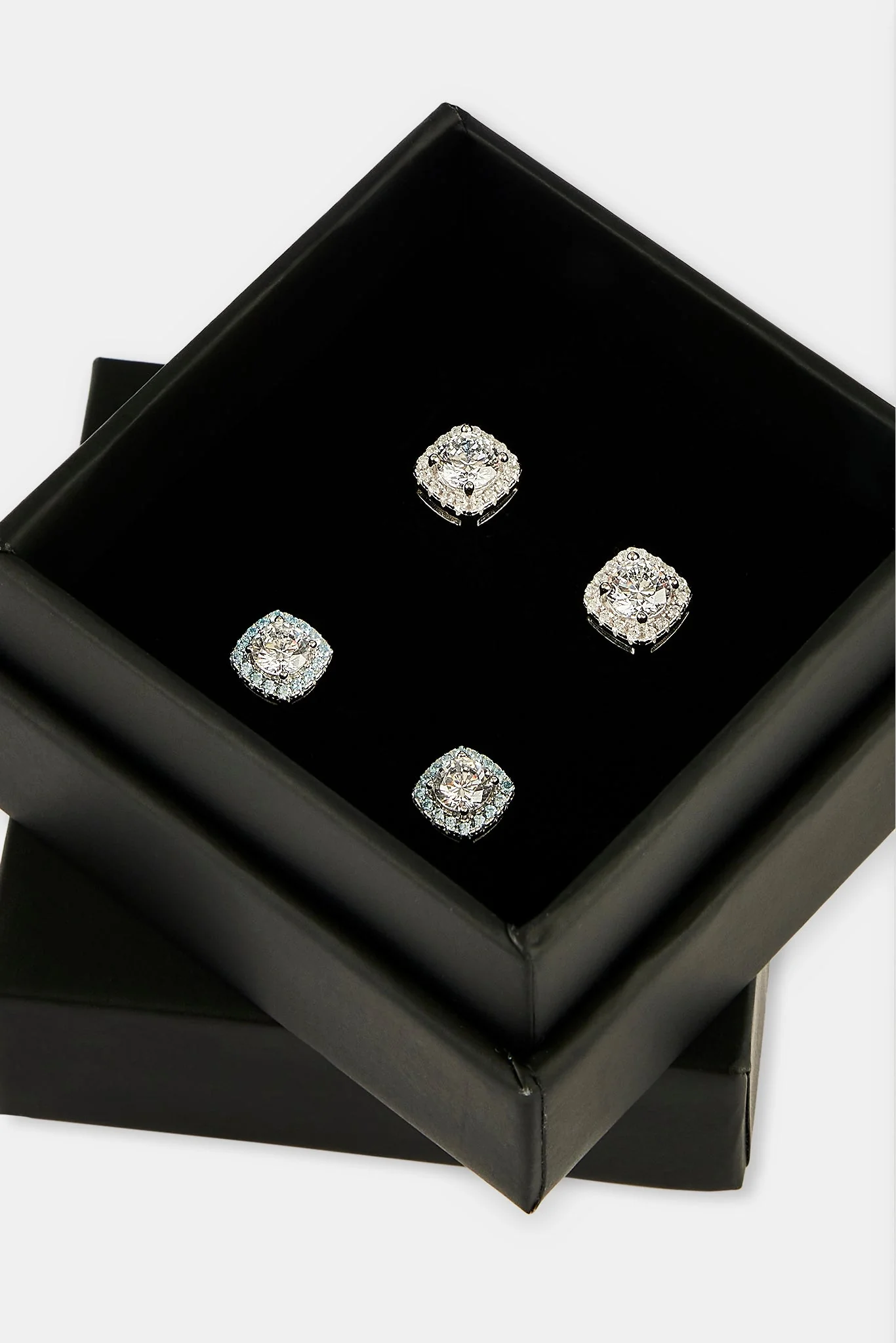 Iced Clear & Blue Cluster Stud Earrings - 7mm - Image 4