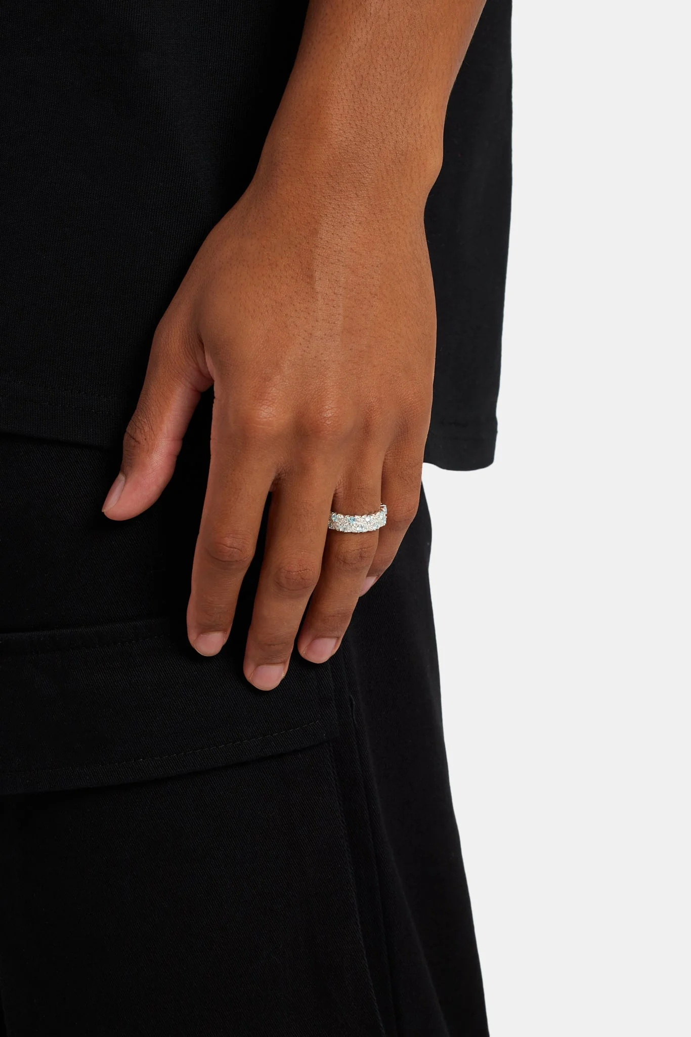 Iced Clear & Blue CZ Pave Ring - Image 2