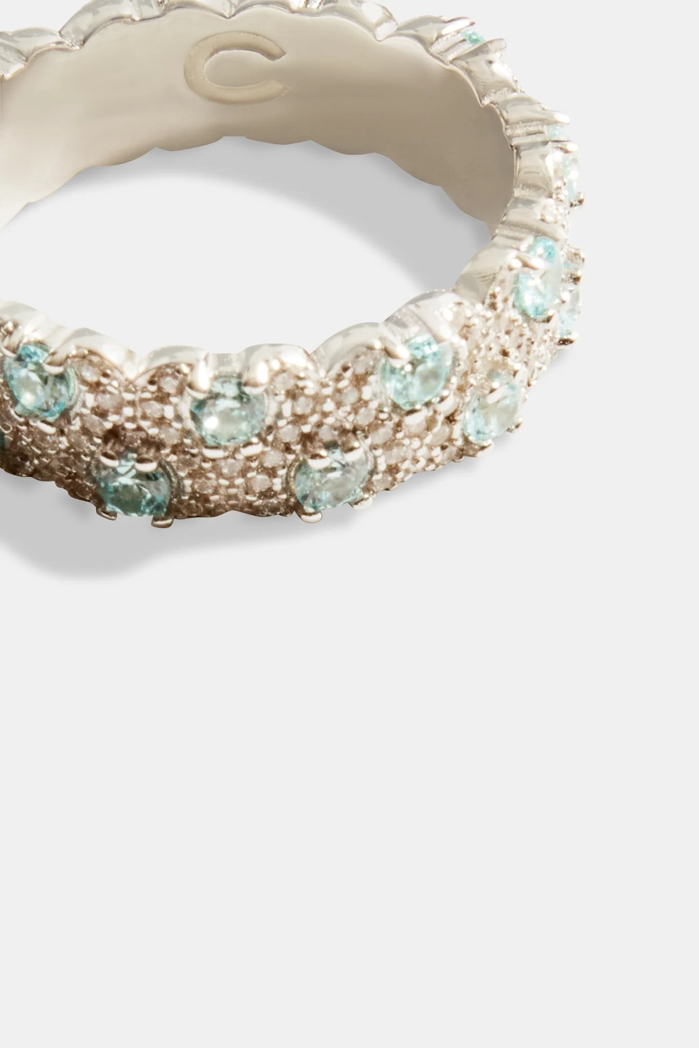 Iced Clear & Blue CZ Pave Ring - Image 3