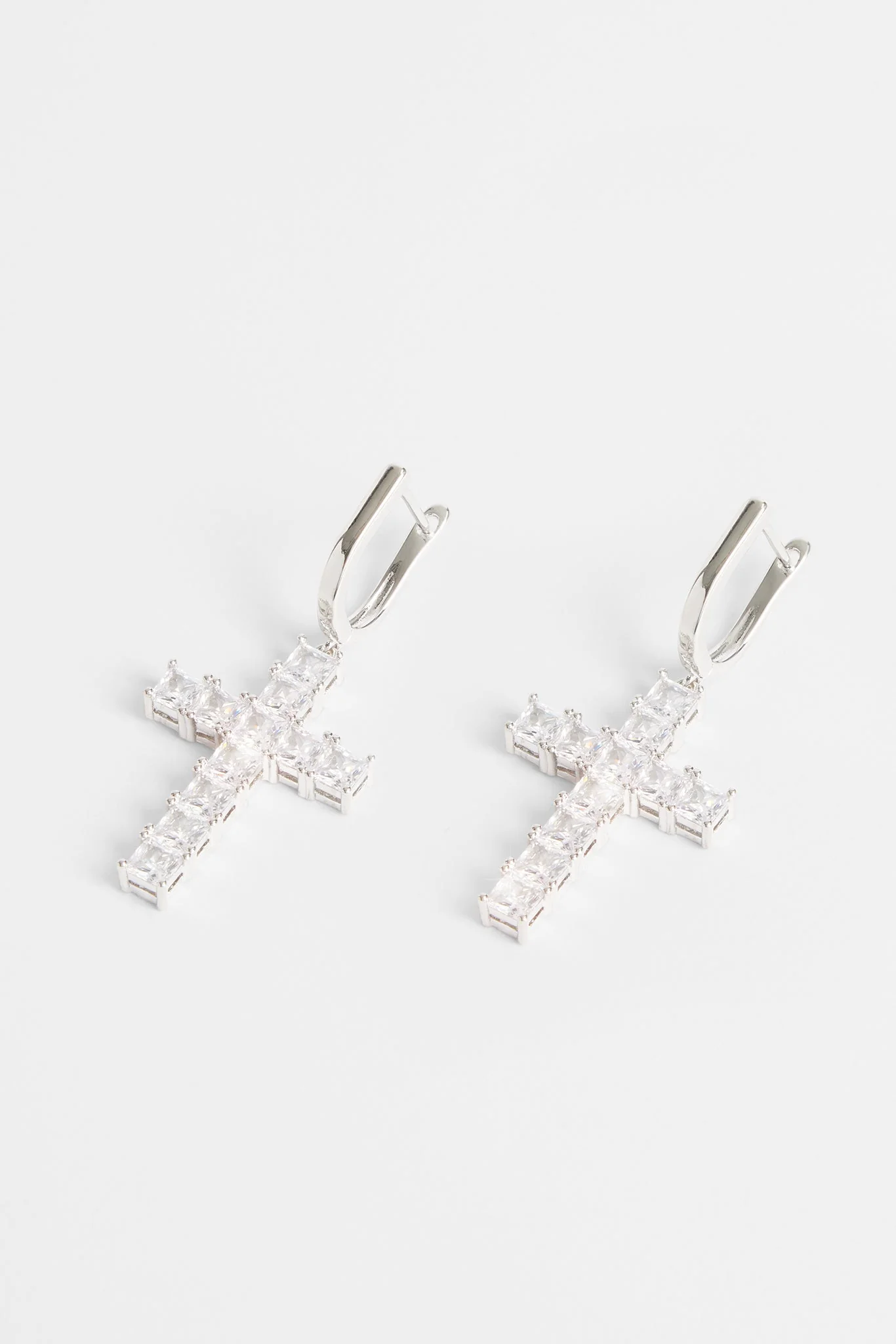 Iced Clear Cross Drop Earrings