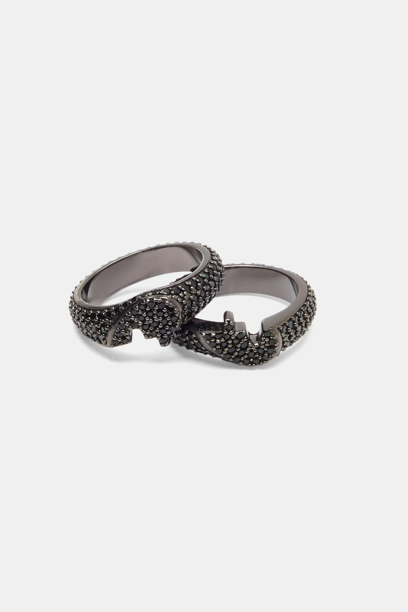Iced Connecting Heart Ring - Black - Image 3