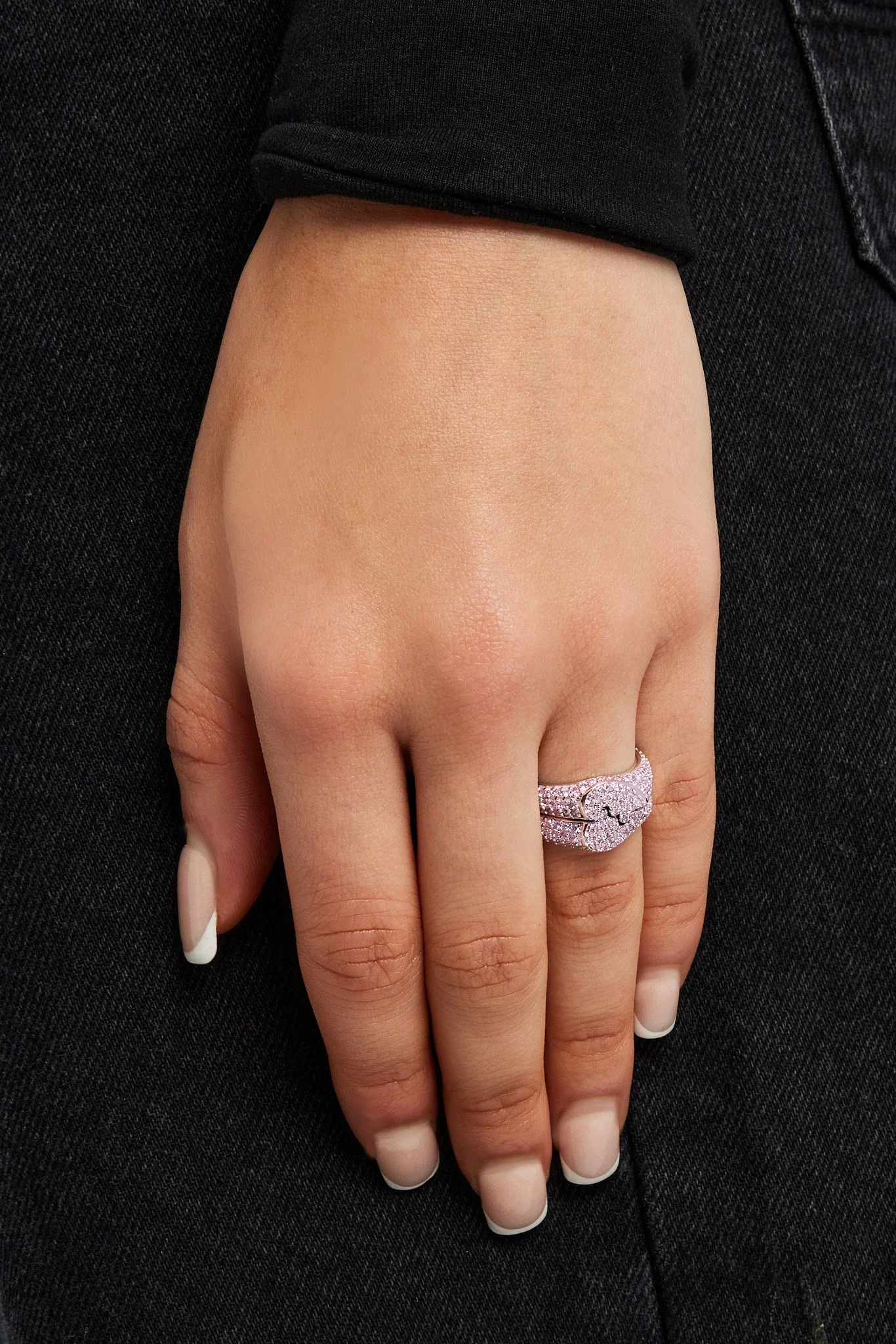 Iced Connecting Heart Ring - Pink - Image 2