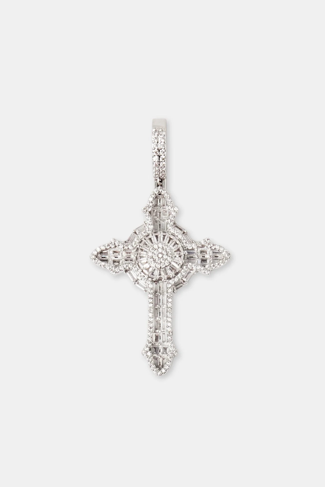 Iced Cross Baguette Pendant & 5mm Tennis Chain - White - Image 2