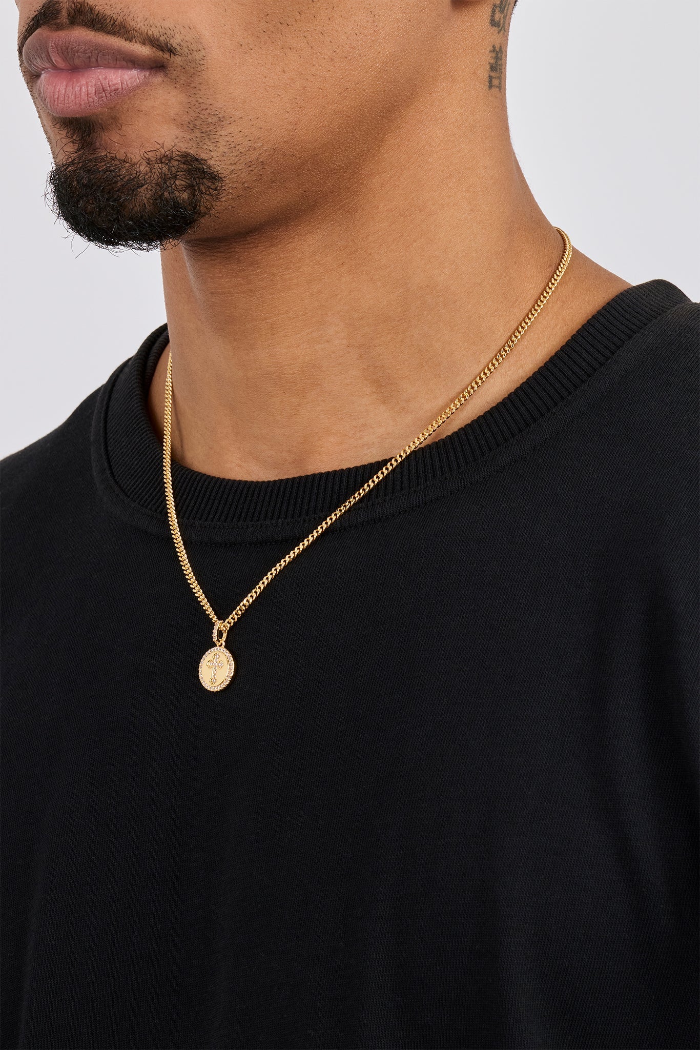 Iced Cross Disk Necklace - 13mm - Gold - Image 4