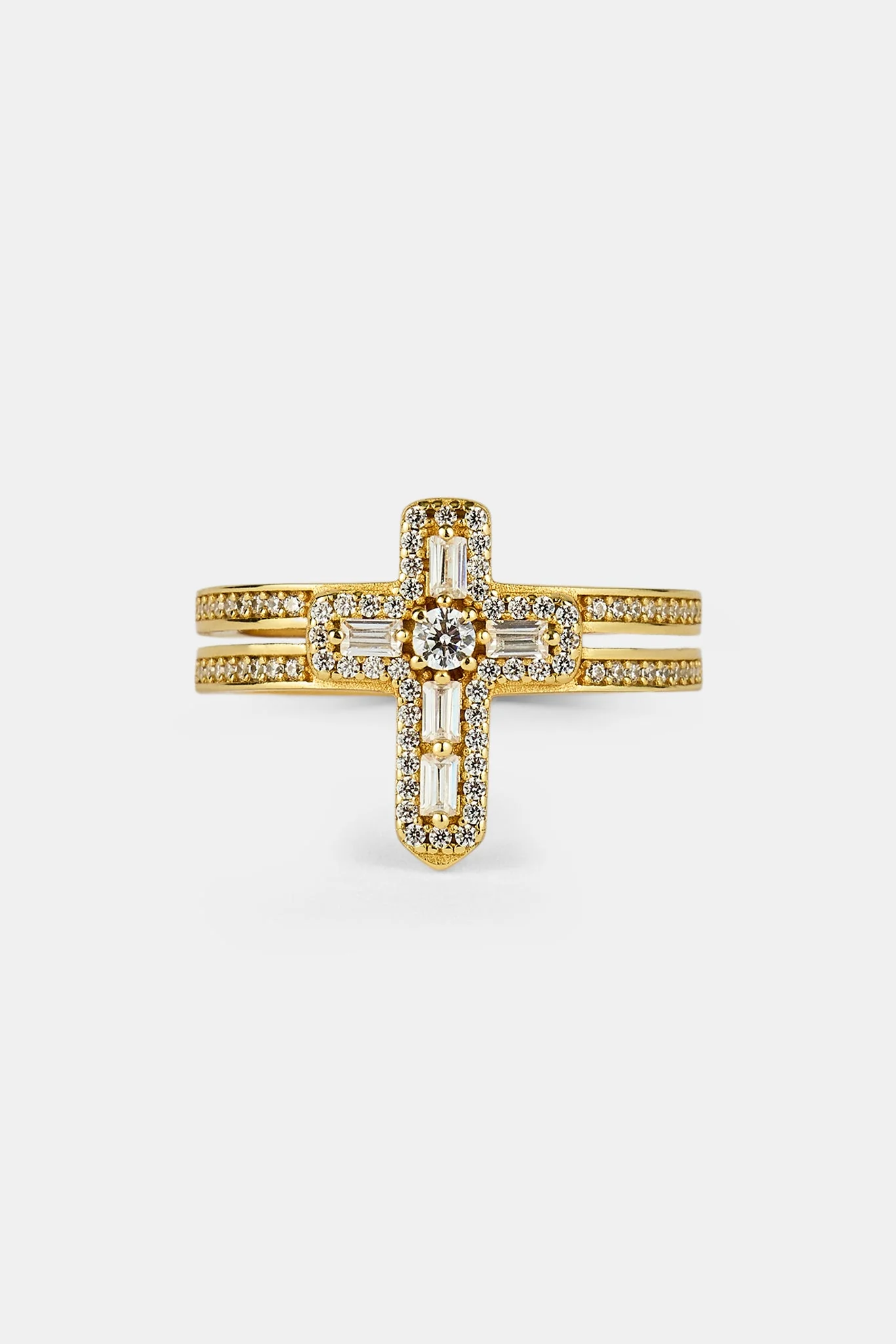 Iced Cross Double Row Ring - 15mm - Gold - Image 3