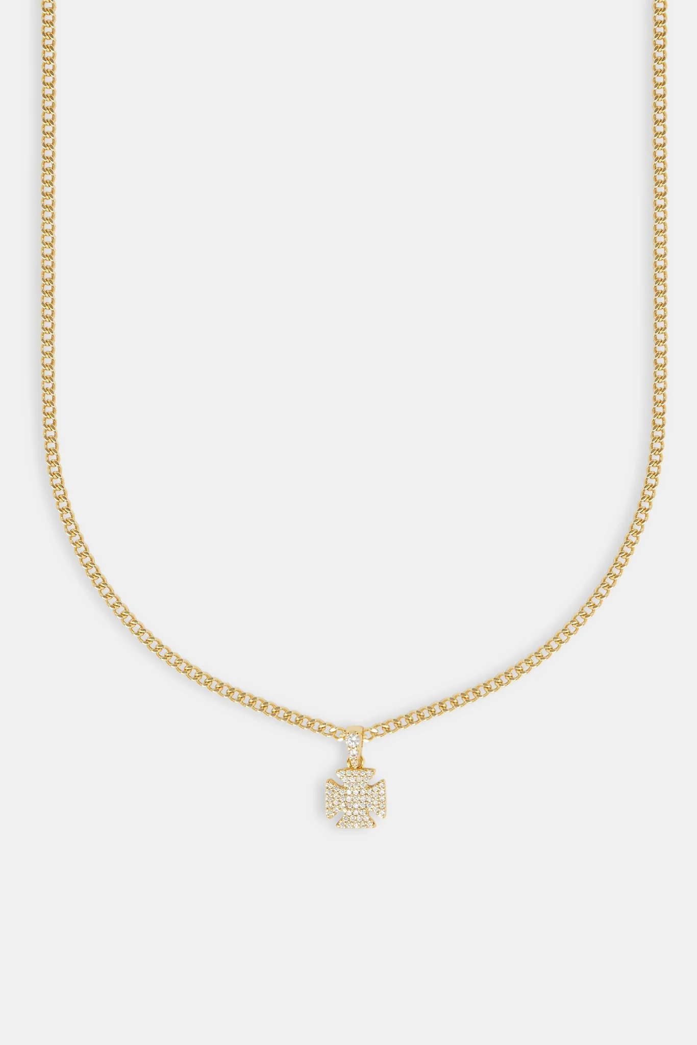Iced Cross Motif Cuban Necklace - 10mm - Gold - Image 2