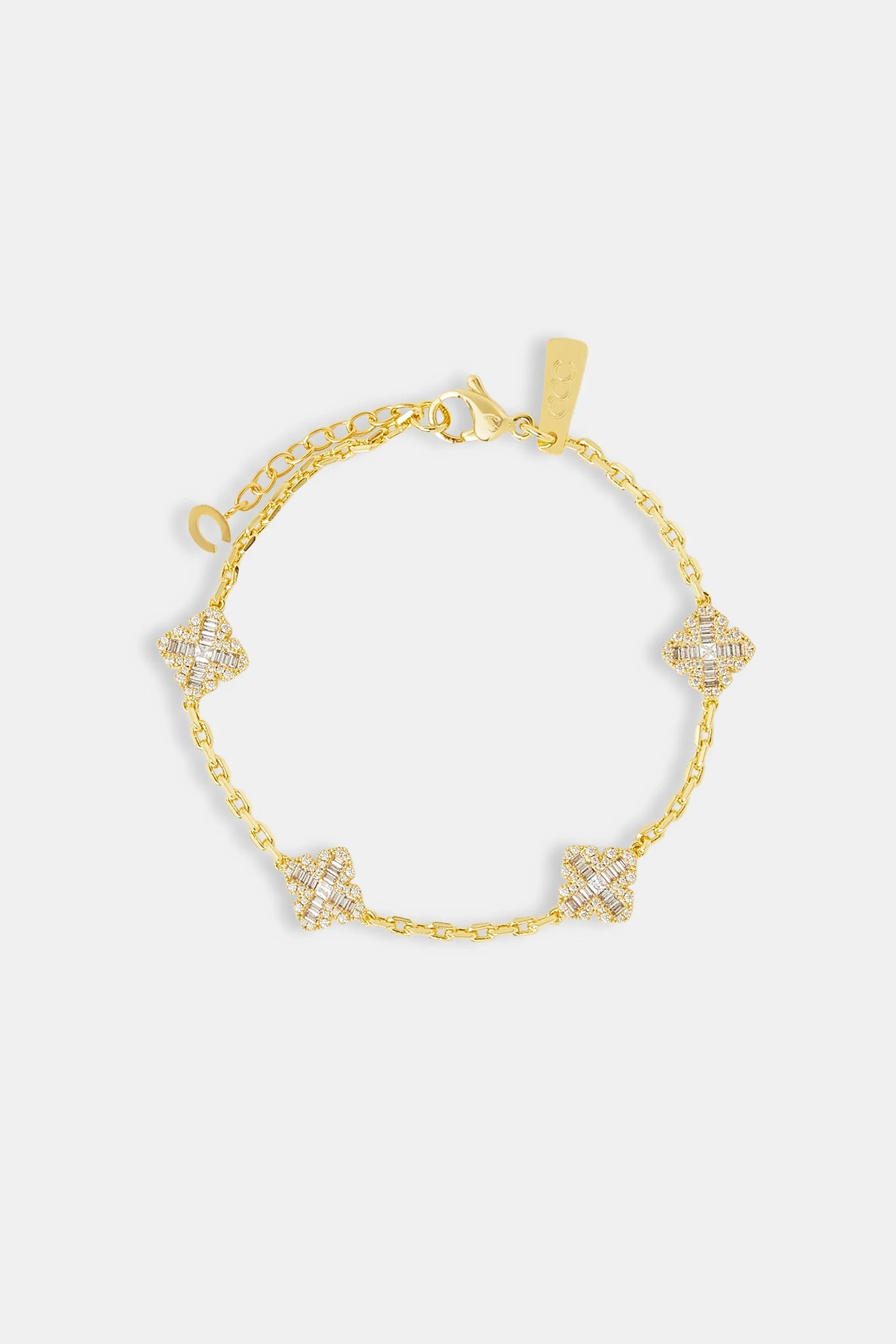 Iced Cross Motif Rolo Bracelet - 8mm - Gold - Image 2