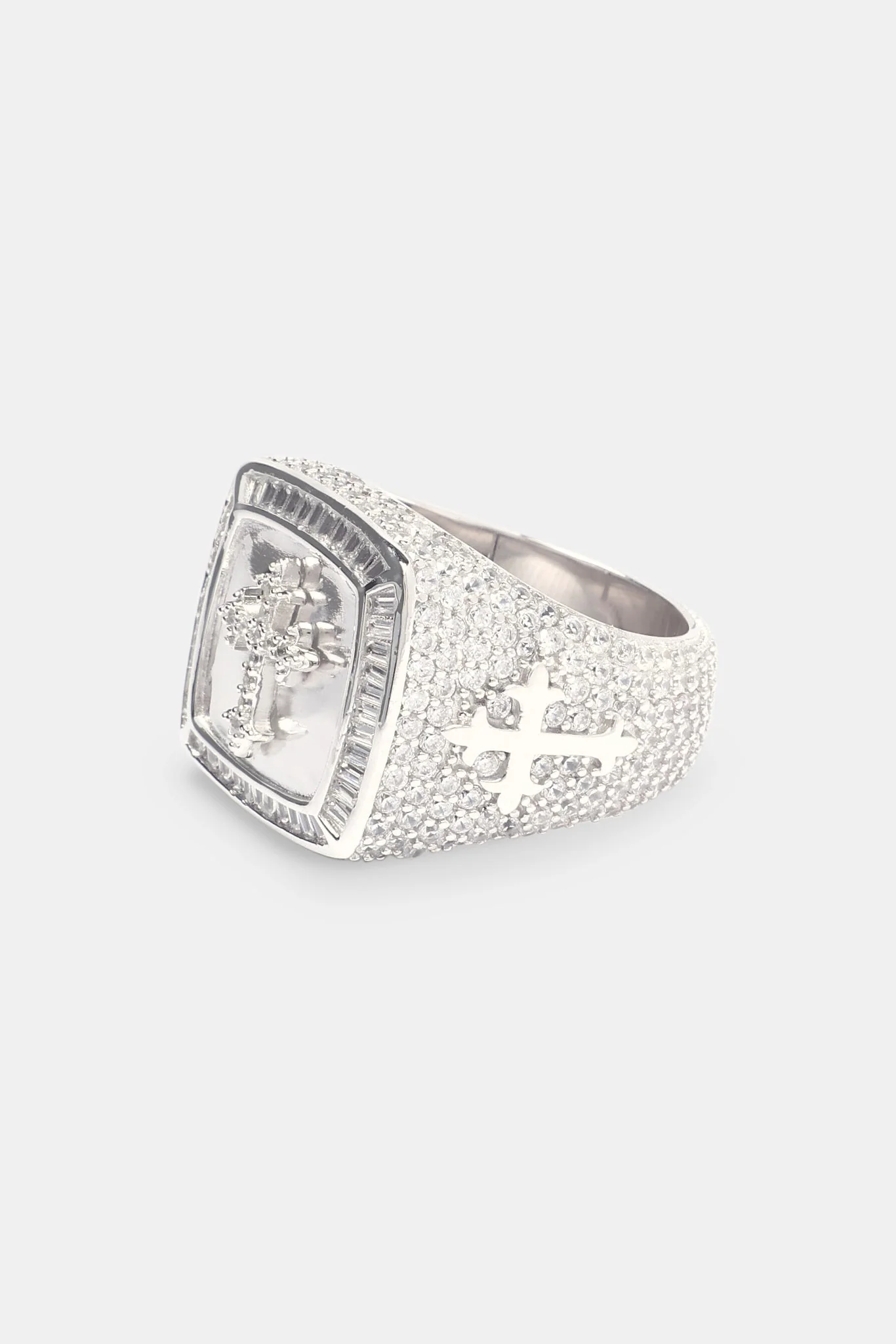 Iced Cross Signet Ring - White 20mm - Image 3