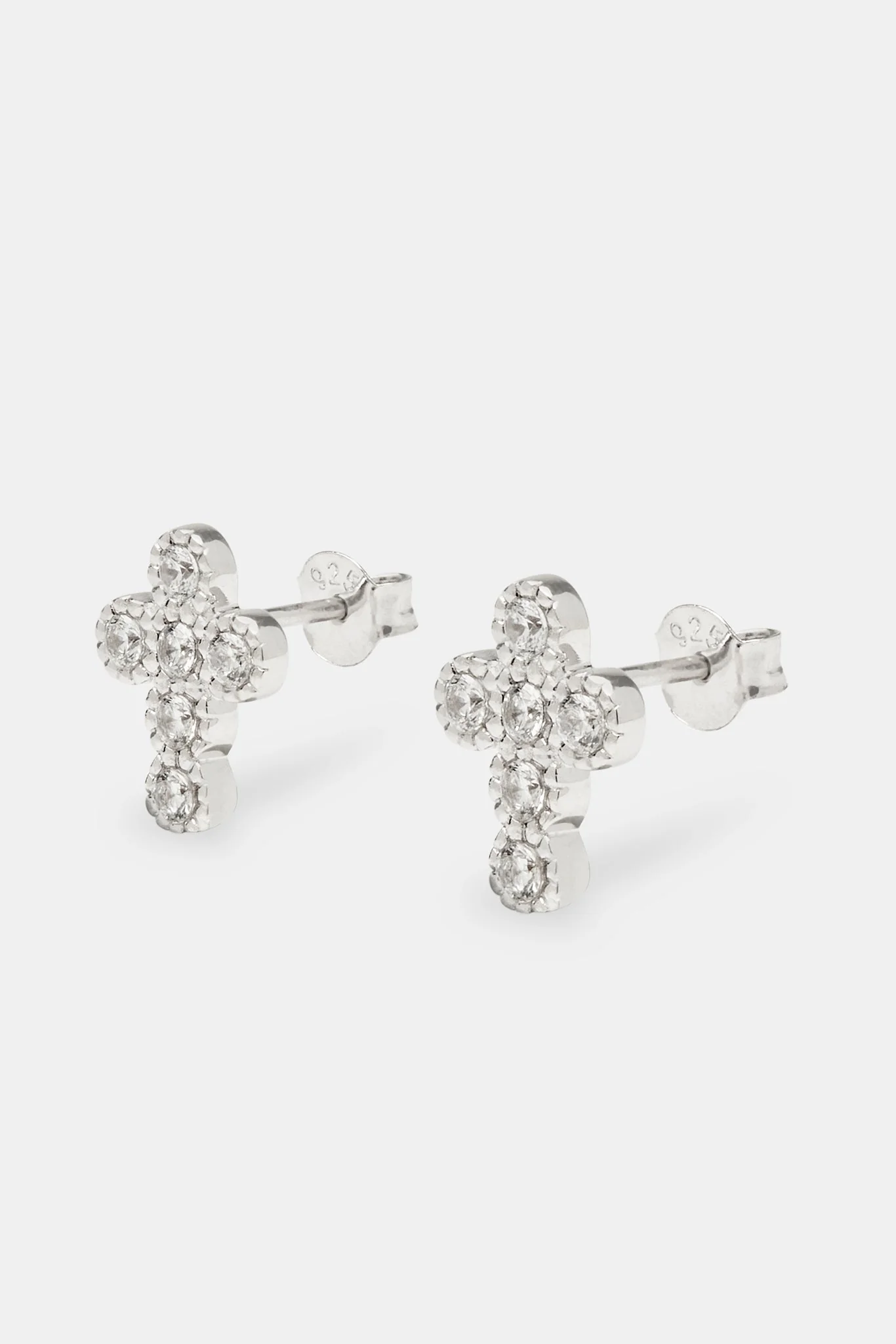 Iced Cross Stud Earrings - 10mm