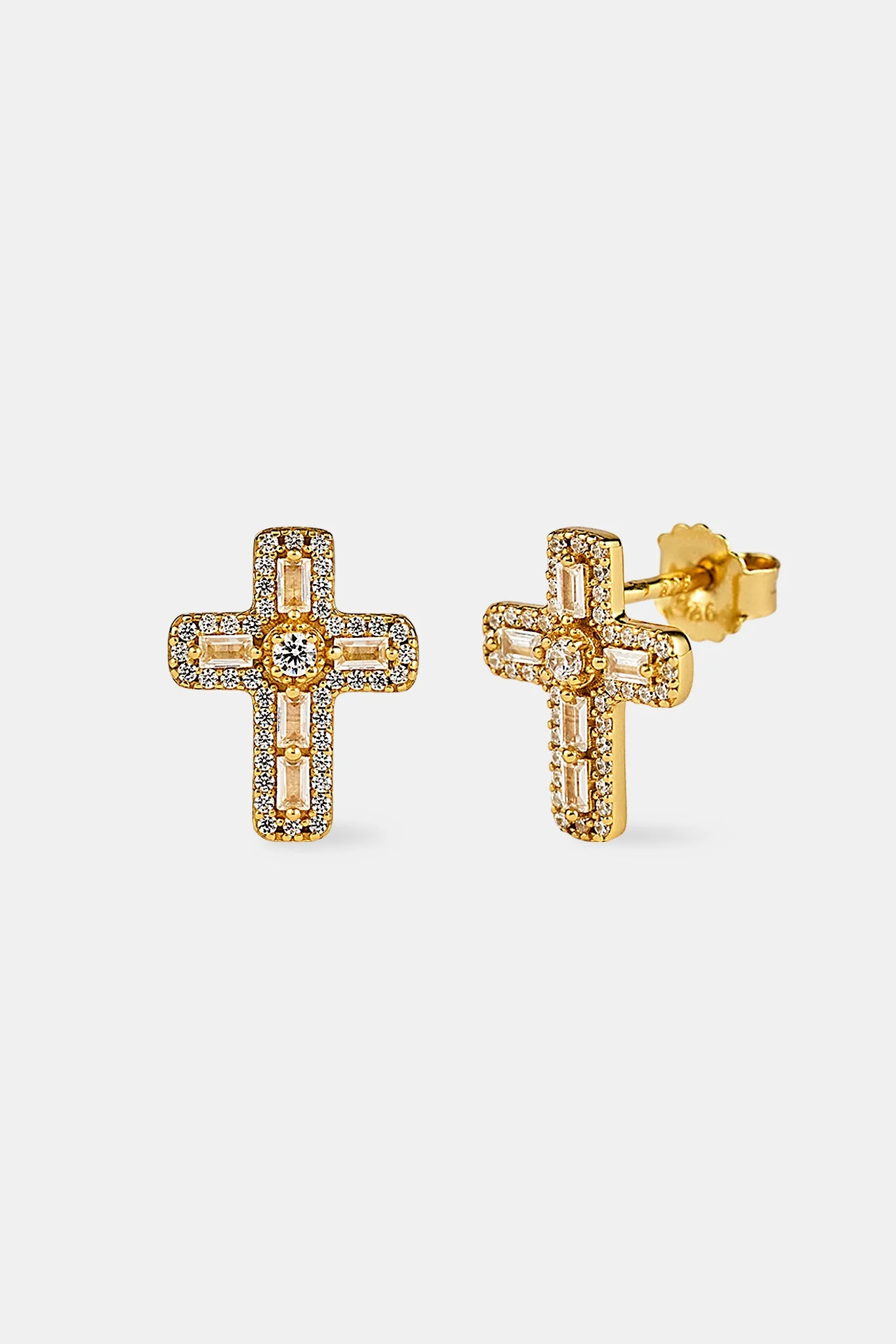 Iced Cross Stud Earrings - 15mm - Gold - Image 2