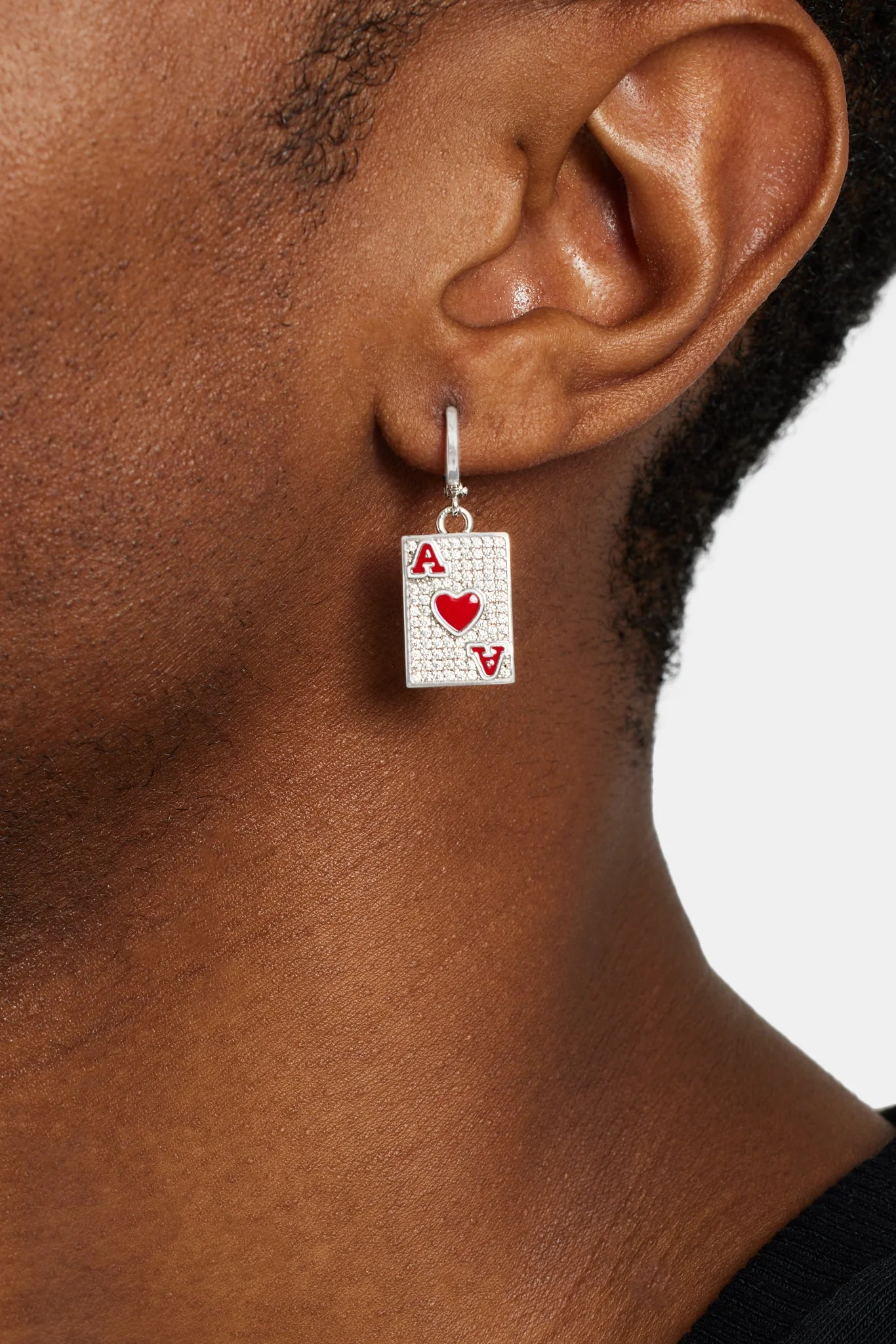 Iced CZ 20mm Ace of Heart Hoop Earrings - Image 2