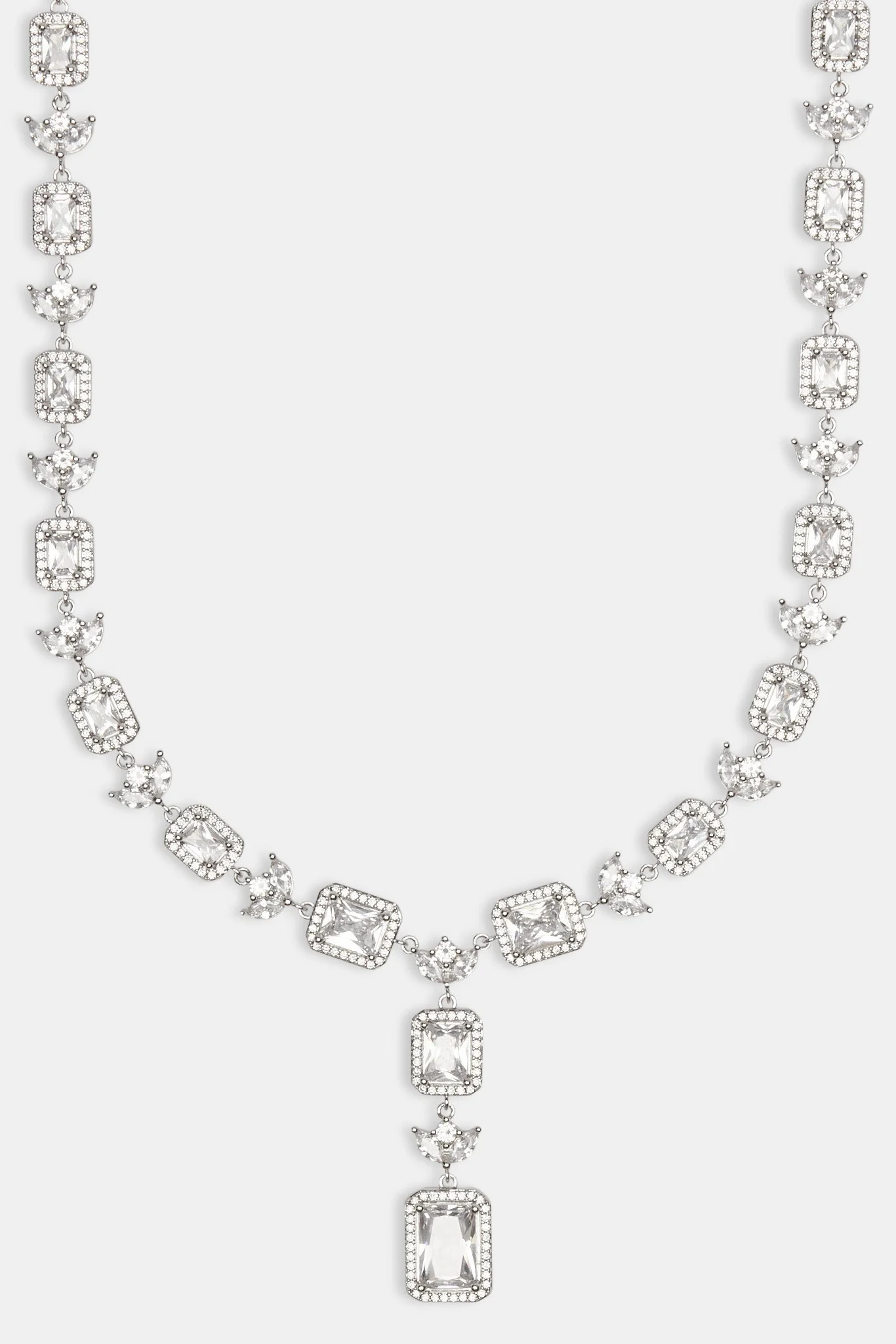 Iced CZ Bezel Cluster Drop Chain - White - Image 3