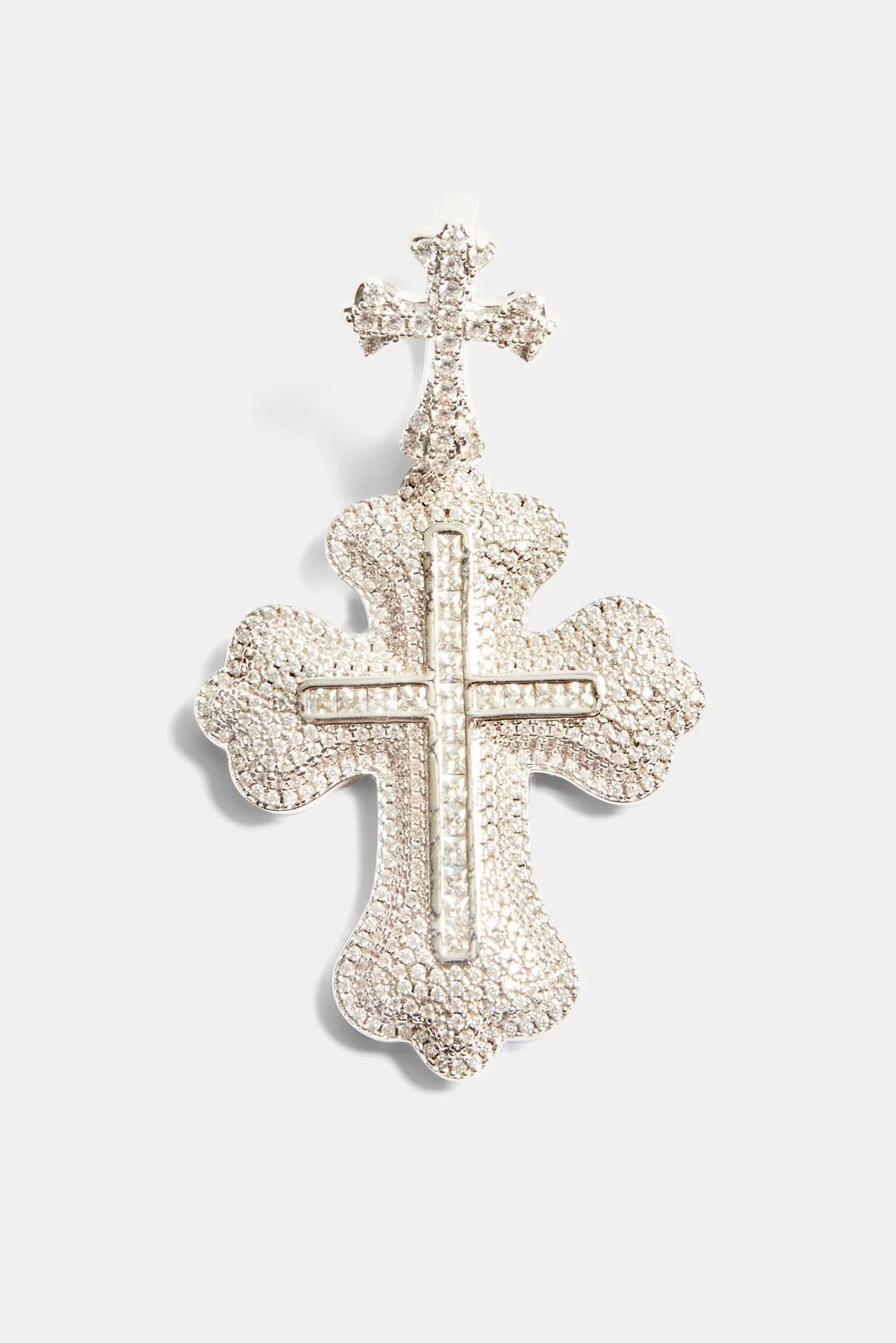 Iced CZ Double Chunky Cross Pendant - Image 2