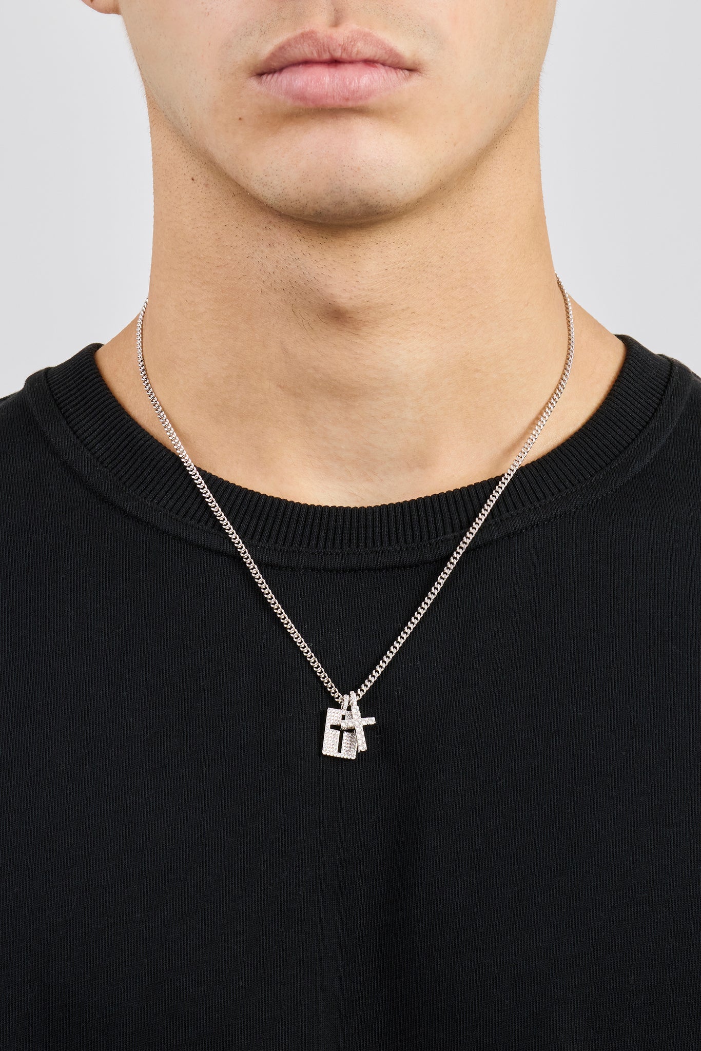 Iced Double Cross & Outline Necklace - 15mm - Image 2