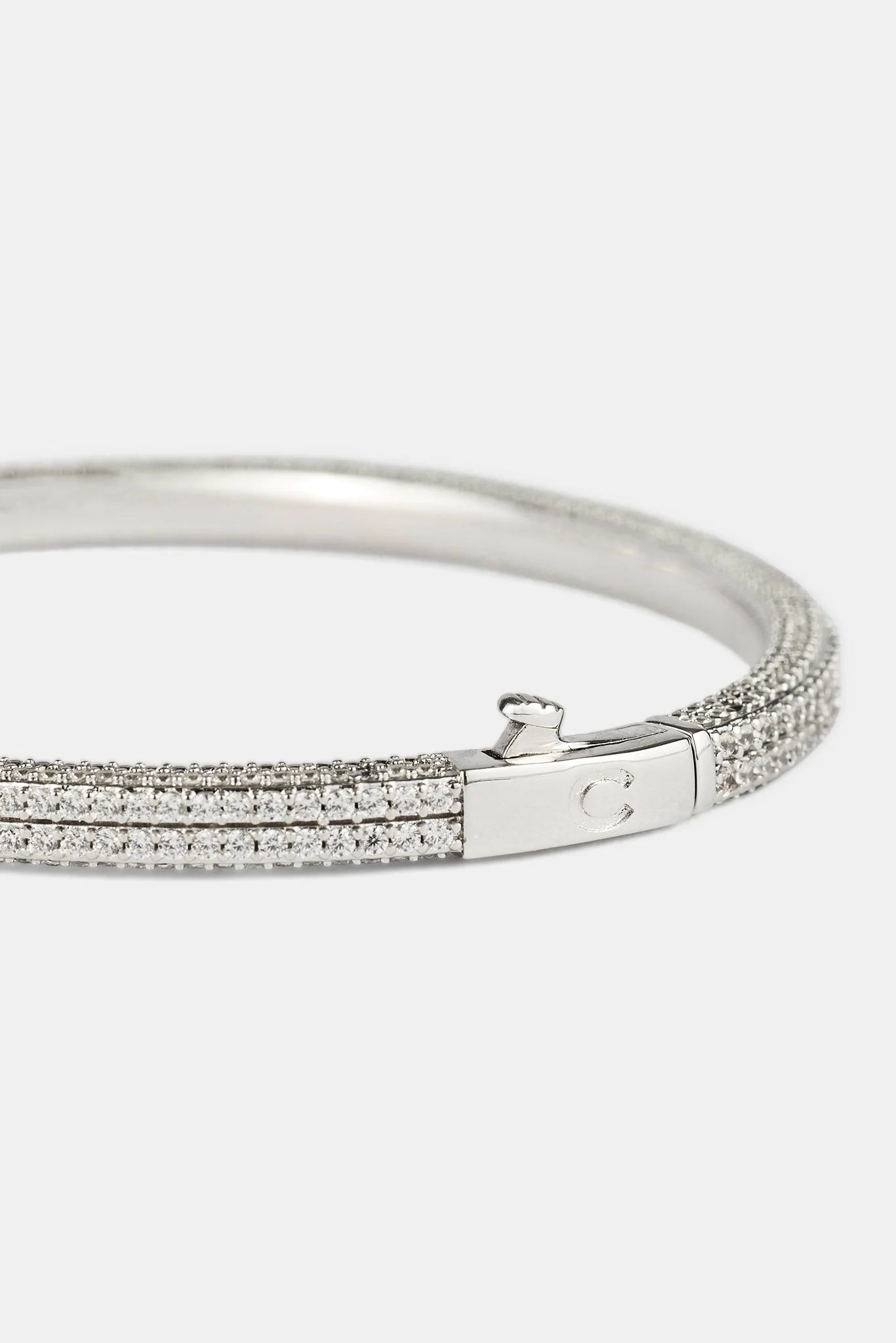 Iced Double Row Tennis Bangle - 4mm - White - Image 3