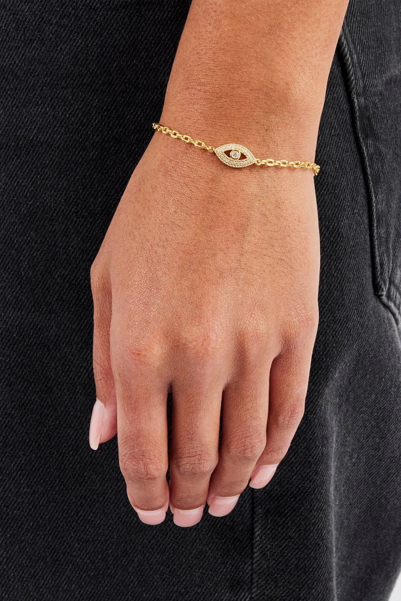 Iced Evil Eye Charm Rolo Bracelet - 8mm