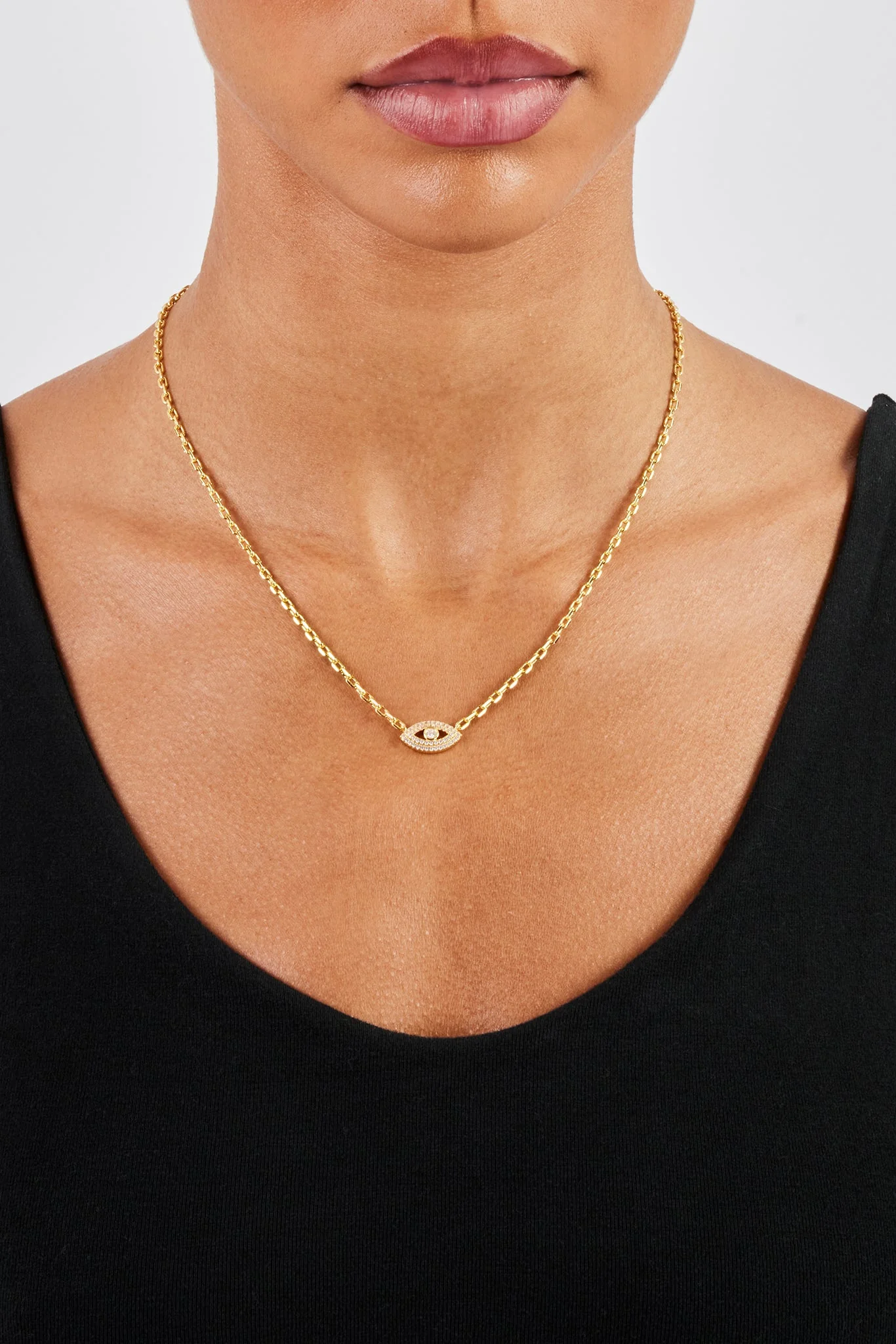 Iced Evil Eye Rolo Necklace - 8mm