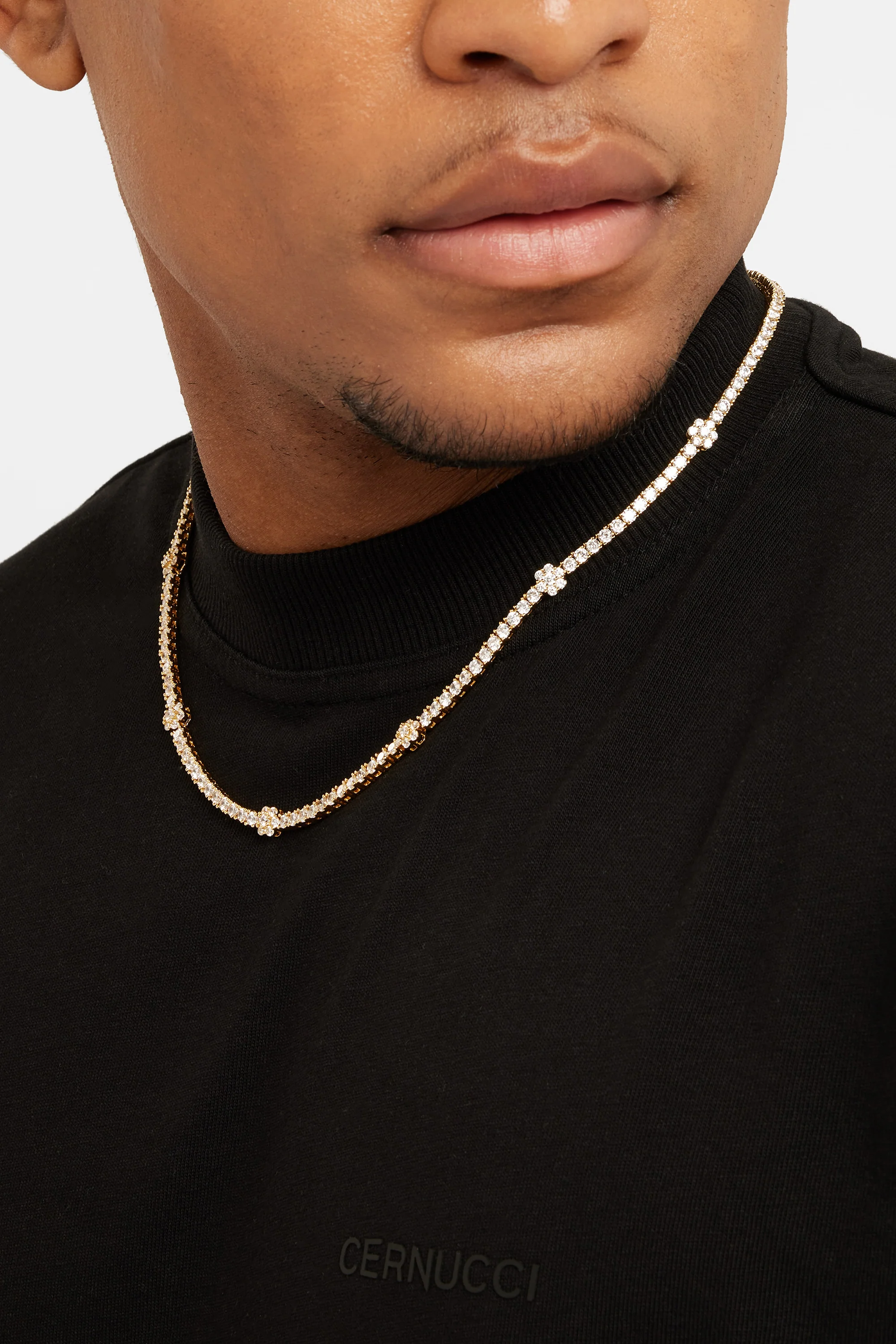 Iced Floral Detail Tennis Chain - Gold - Image 2